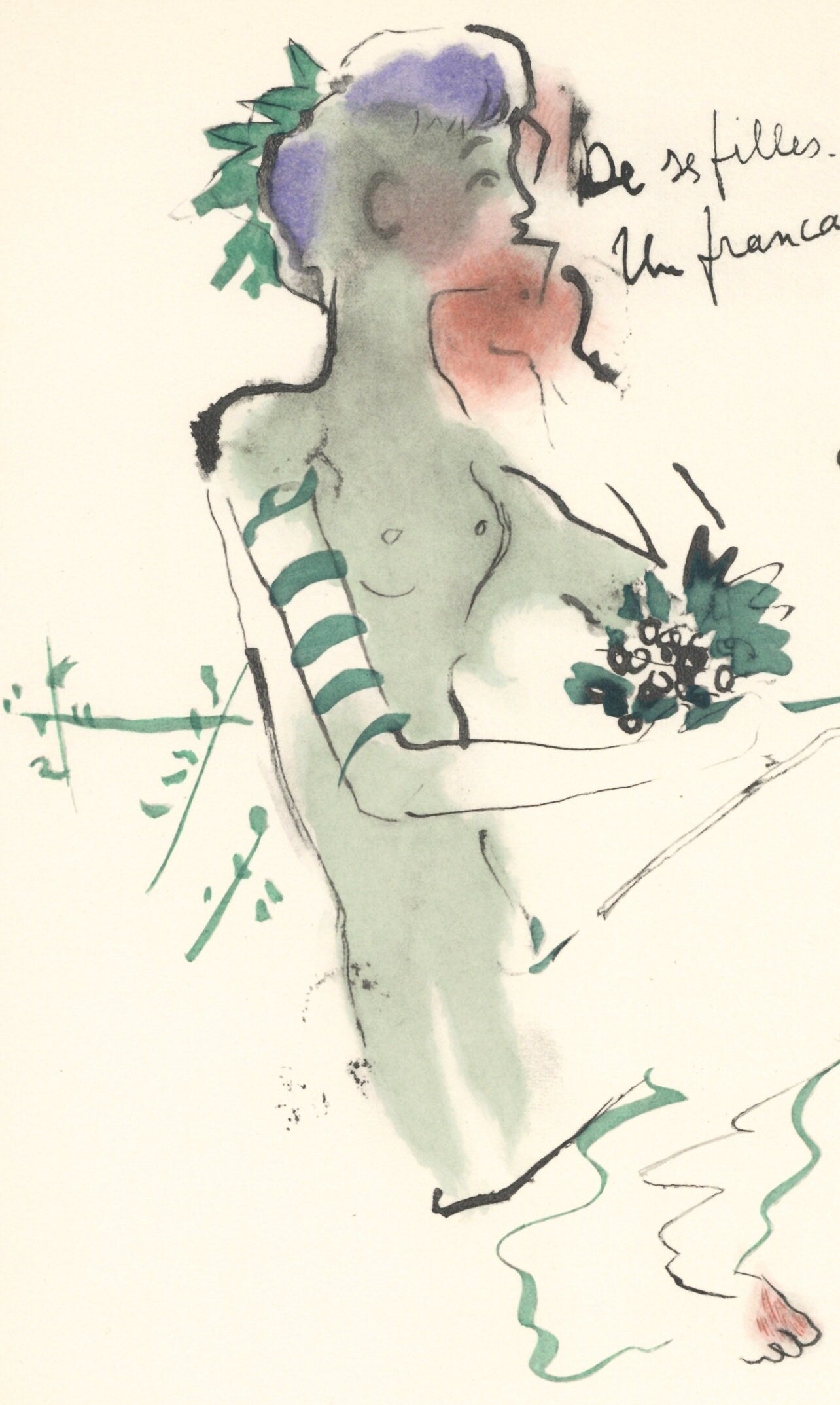 Jean Cocteau, Bacchante assise, Vins, Fleurs et Flammes, Limited Edition Lithograph