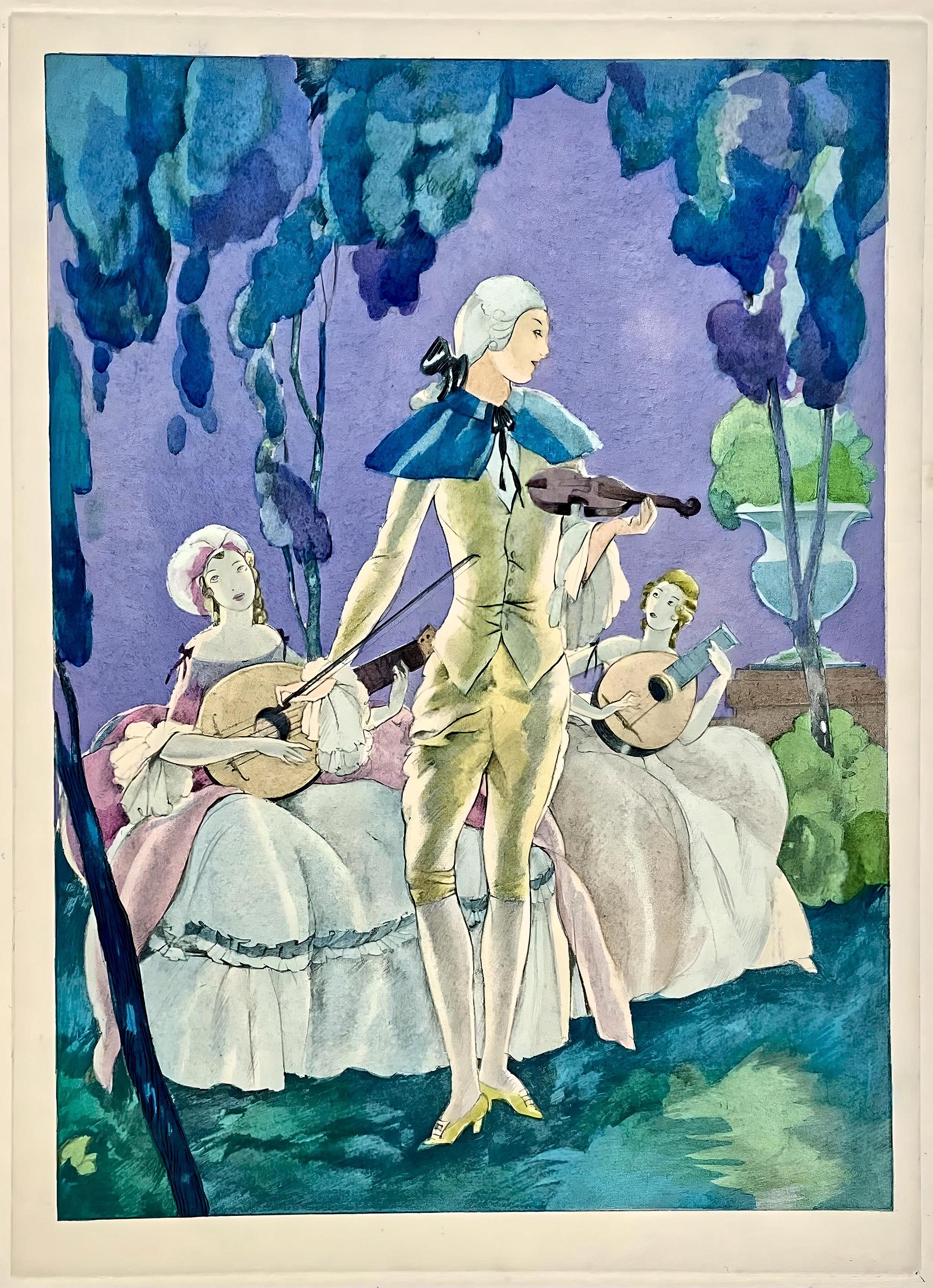 Umberto Brunelleschi, Composition, La Leçon d'amour dans un parc, Limited Edition Lithograph