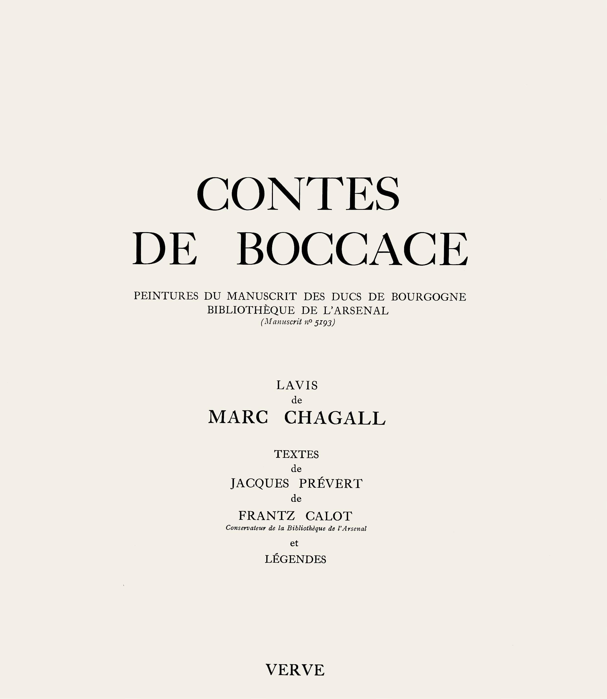 Marc Chagall, Composition, Contes de Boccace, Verve: Revue Artistique et Littéraire, Limited Edition Lithograph