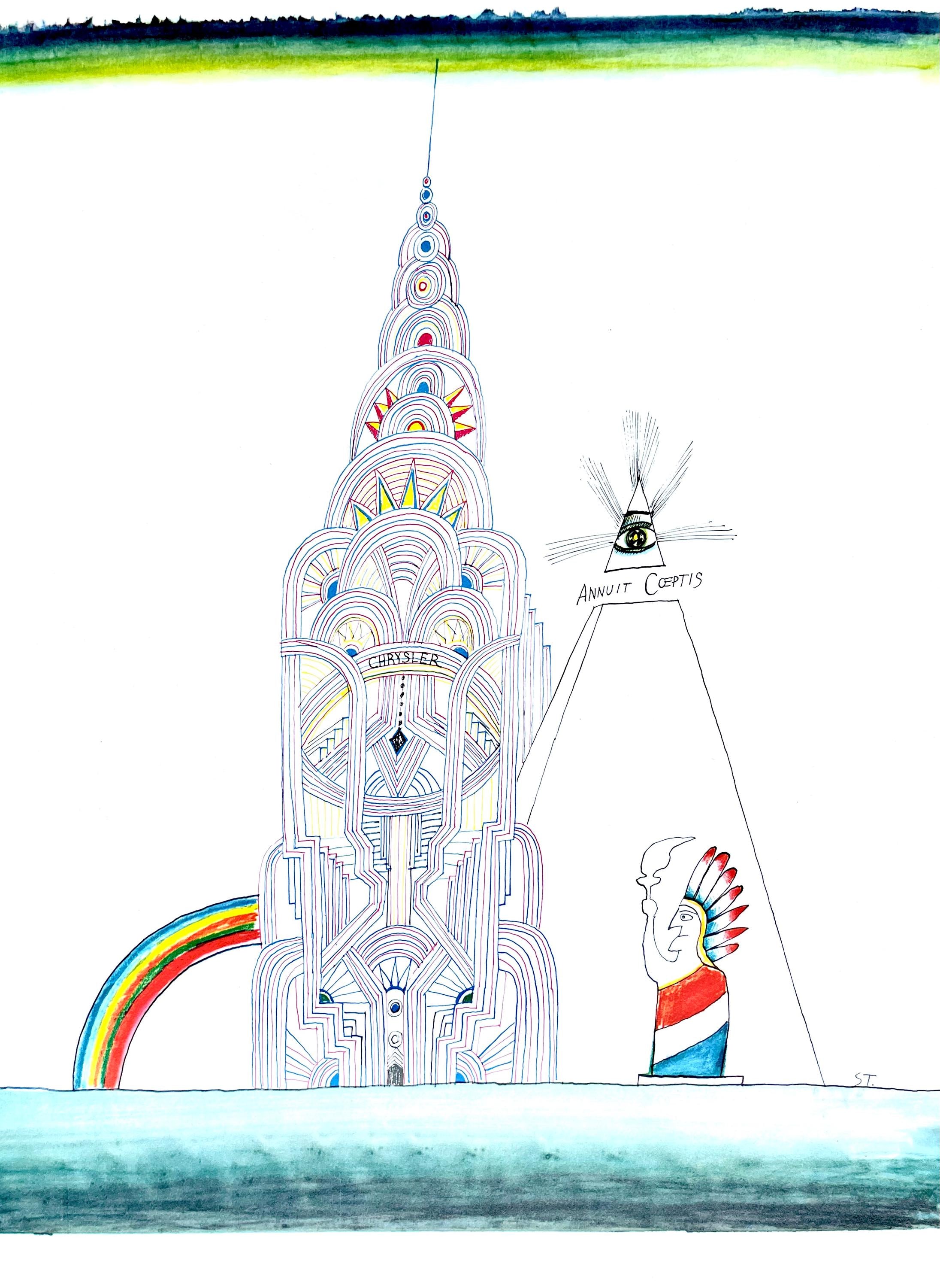 Saul Steinberg, Chrysler Building, New York City, Derrière le miroir, Limited Edition Lithograph