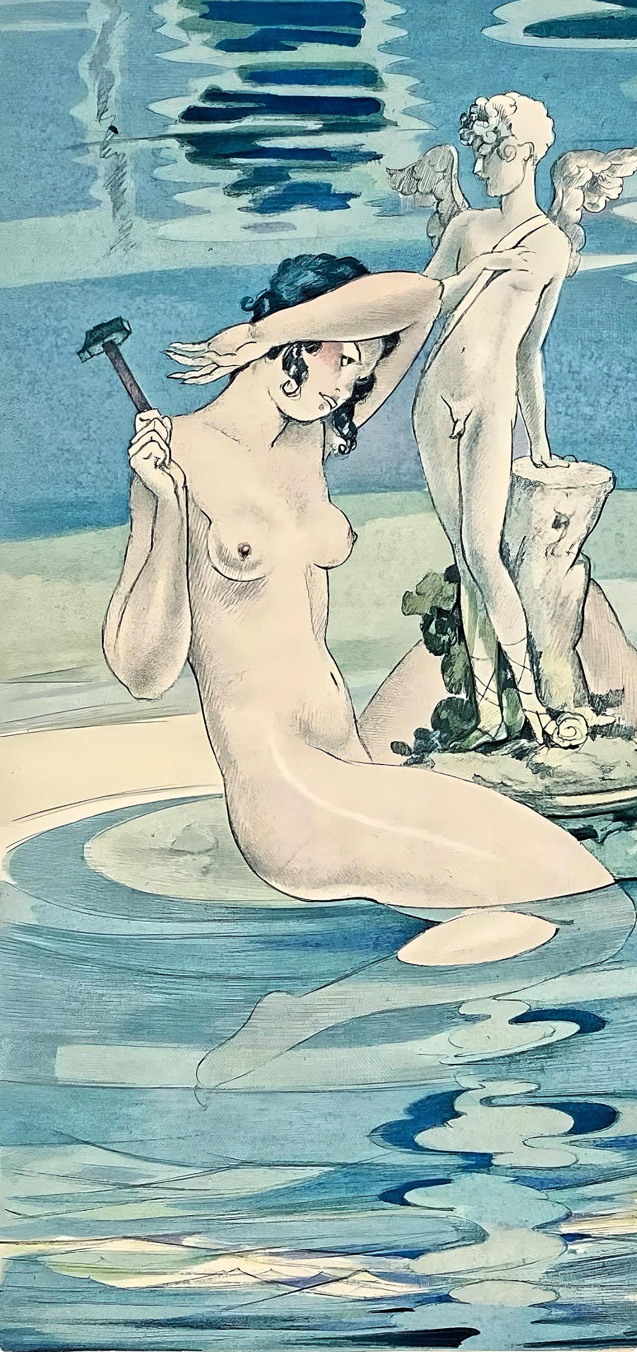 Umberto Brunelleschi, Composition, La Leçon d'amour dans un parc, Limited Edition Lithograph