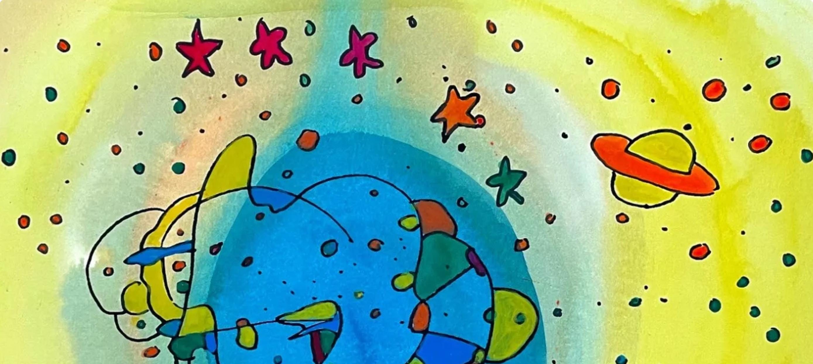 Peter Max, Galaxy Profile, Hand Signed, Mixed Media Watercolor and Silkscreen Painting