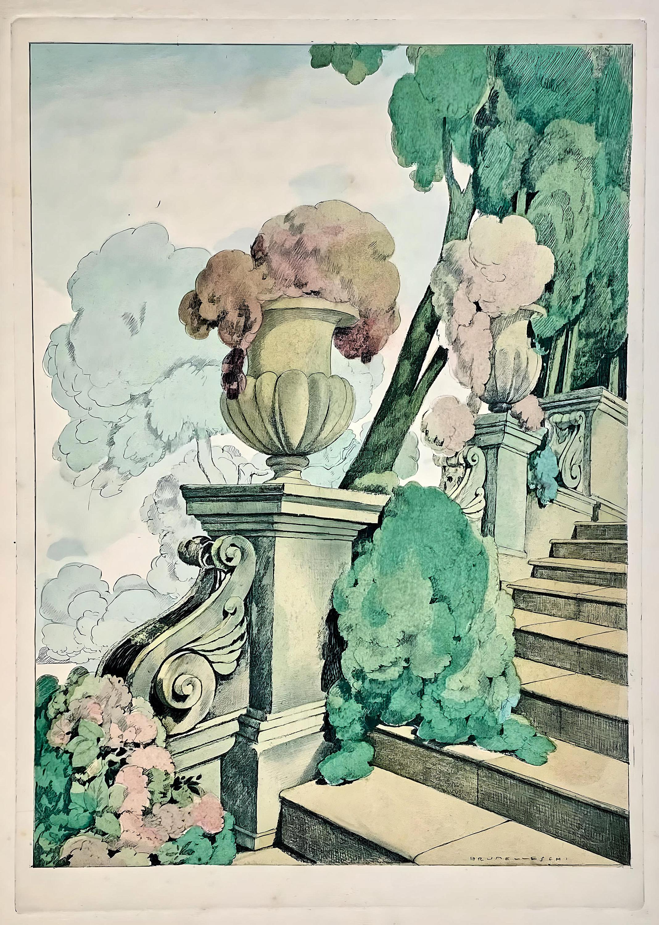 Umberto Brunelleschi, Composition, La Leçon d'amour dans un parc, Limited Edition Lithograph