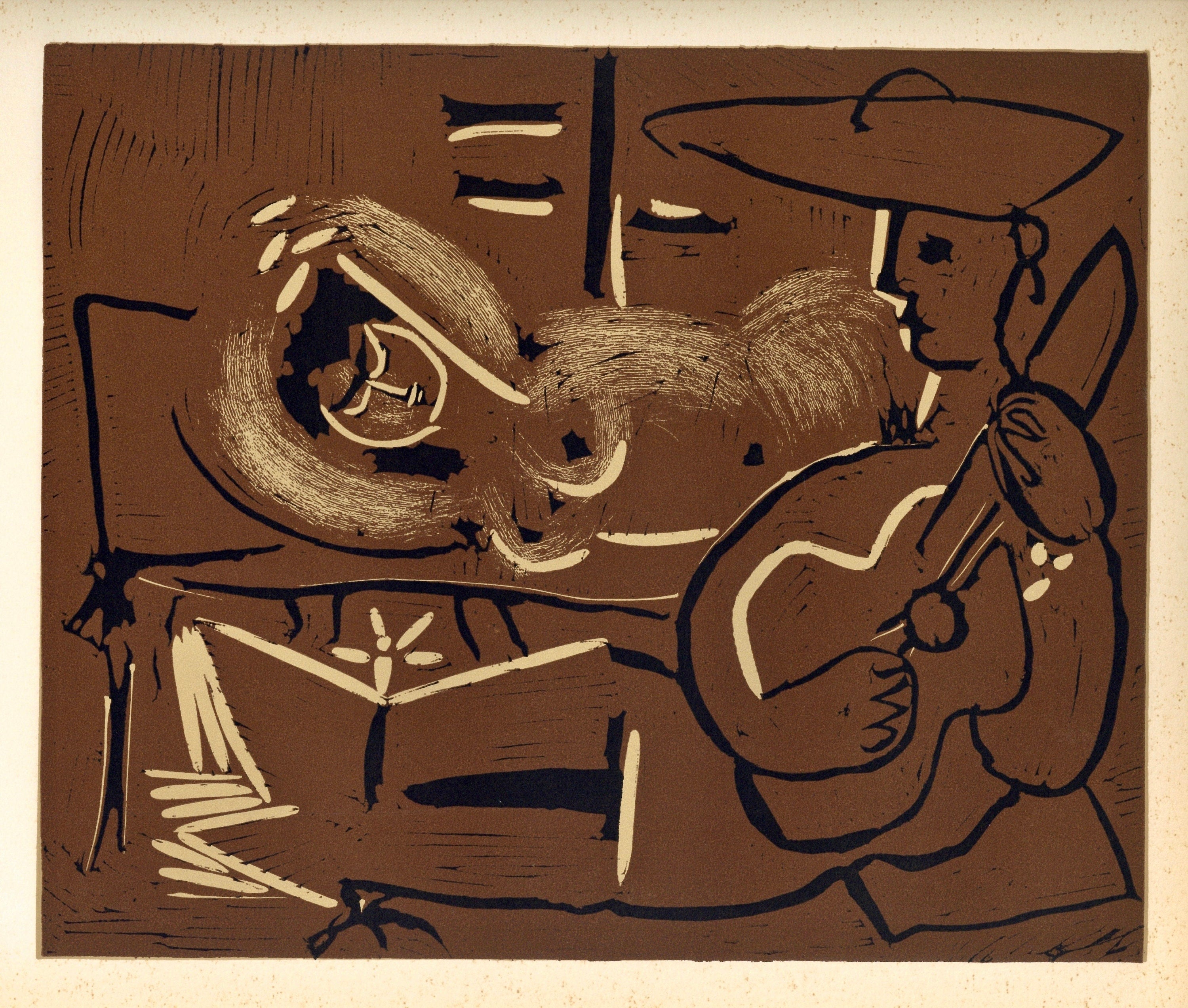 Pablo Picasso, The Aubade with Guitarist (Orozco 214), Grabados al linóleo, Limited Edition Linocut