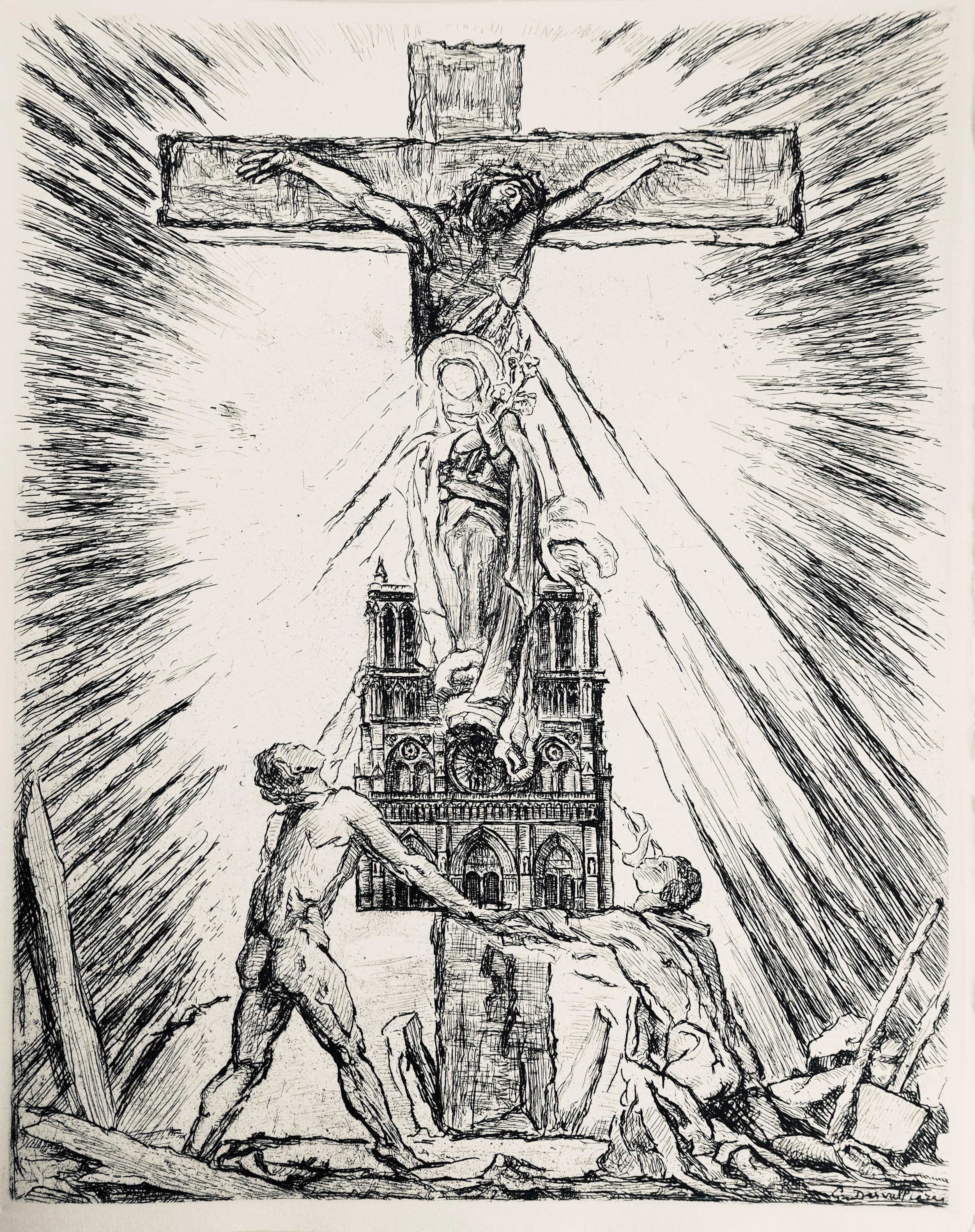 George Desvallières, Crucifix de Notre Dame, A La gloire à Paris, Limited Edition Etching