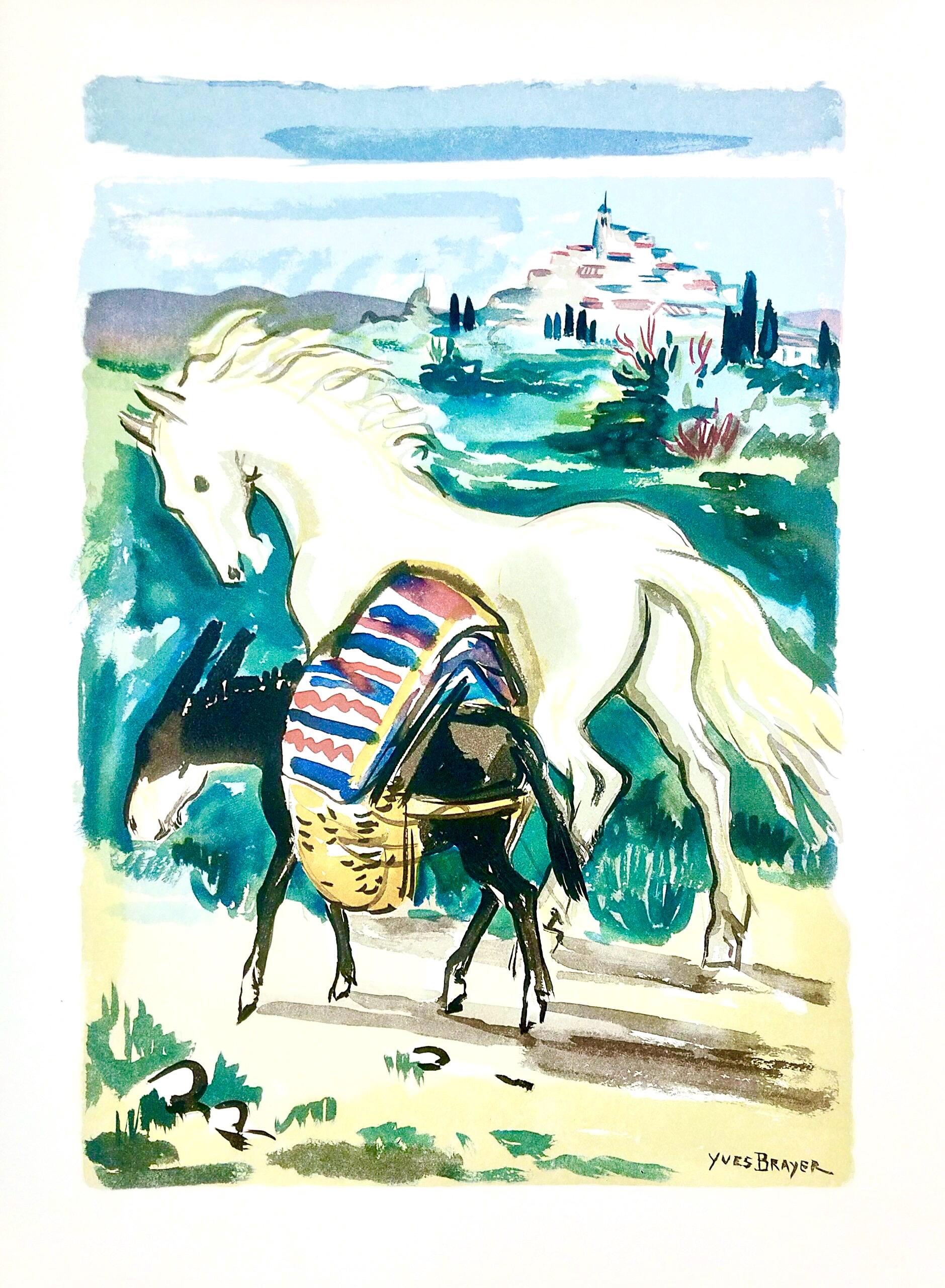 Yves Brayer, Cheval et âne en Provence, Vingt fables de La fontaine, Limited Edition Woodcut