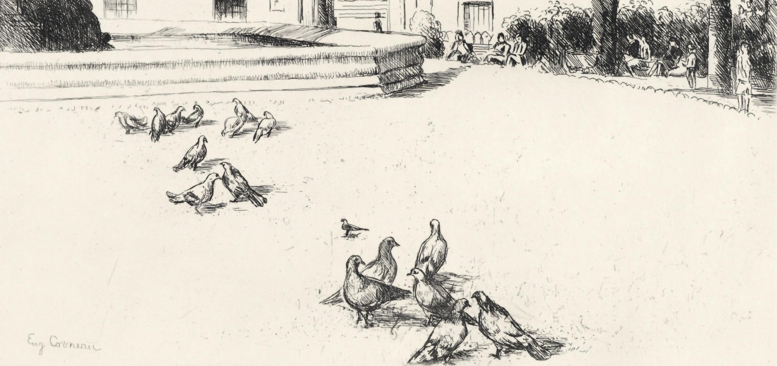 Eugène Corneau, La Bibliothèque nationale, A La gloire à Paris, Limited Edition Etching