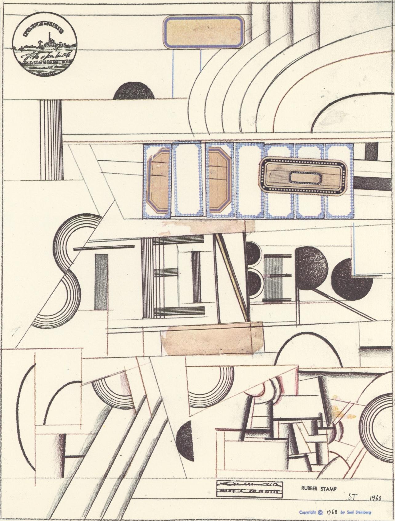 Saul Steinberg, Composition, Derrière le miroir, Limited Edition Lithograph