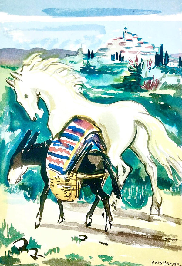 Yves Brayer, Cheval et âne en Provence, Vingt fables de La fontaine, Limited Edition Woodcut