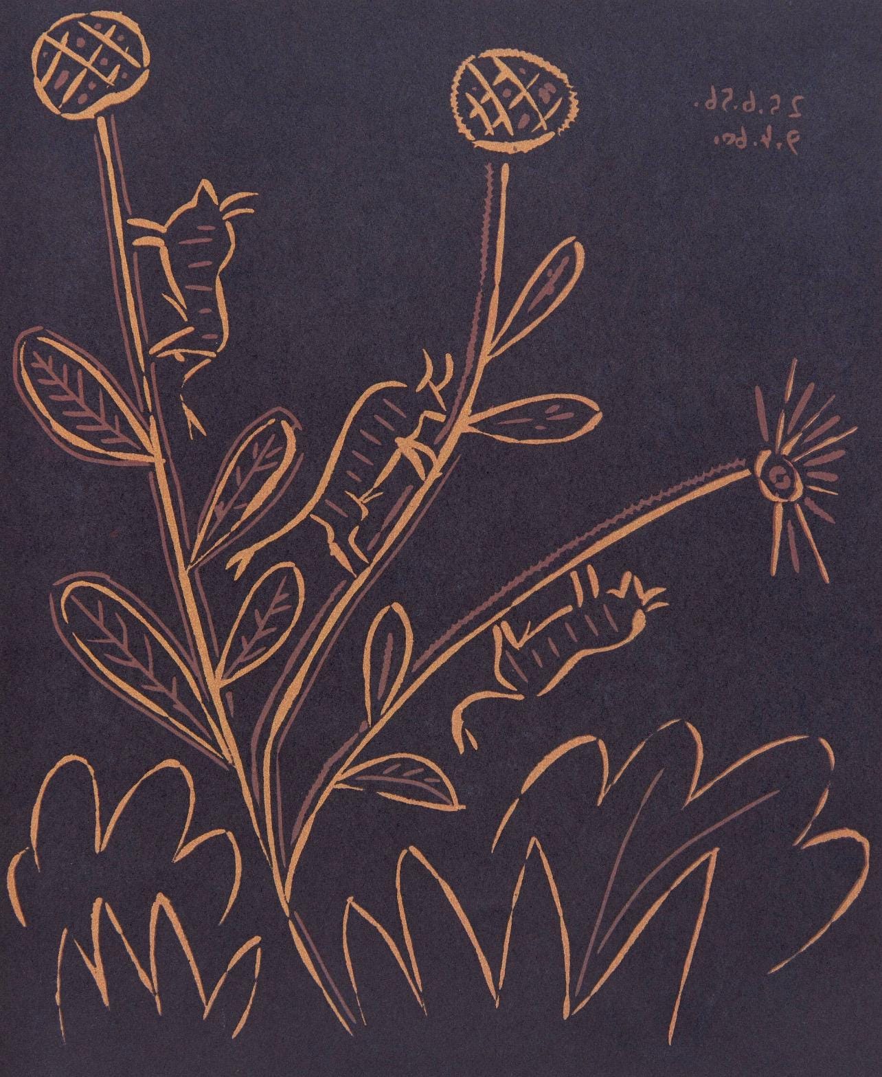 Pablo Picasso, Plant with Little Bulls (Orozco 214), Grabados al linóleo, Limited Edition Linocut