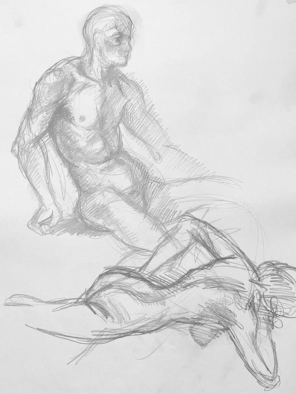 Ian Hornak, Renaissance Male and Female Nude Figure Study, 1963, Original Drawing