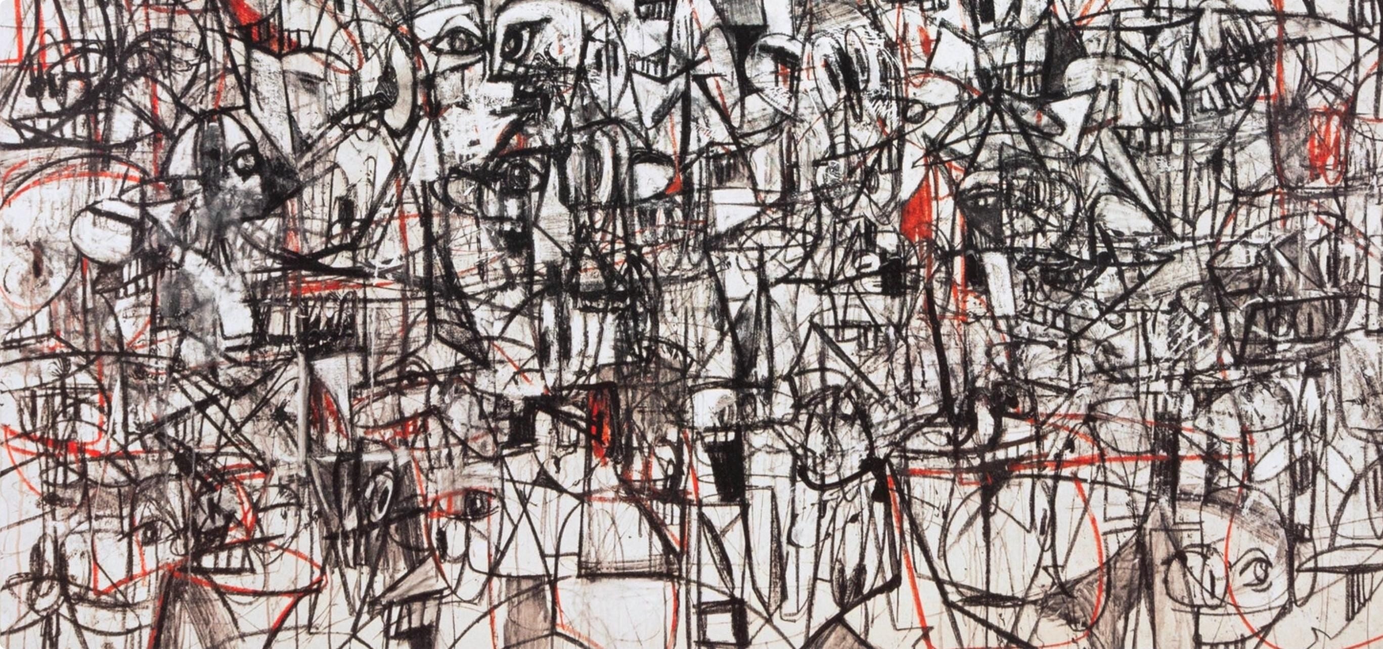 George Condo, Black and Red Compression, Drawing Paintings, Limited Edition Four Color Process Print