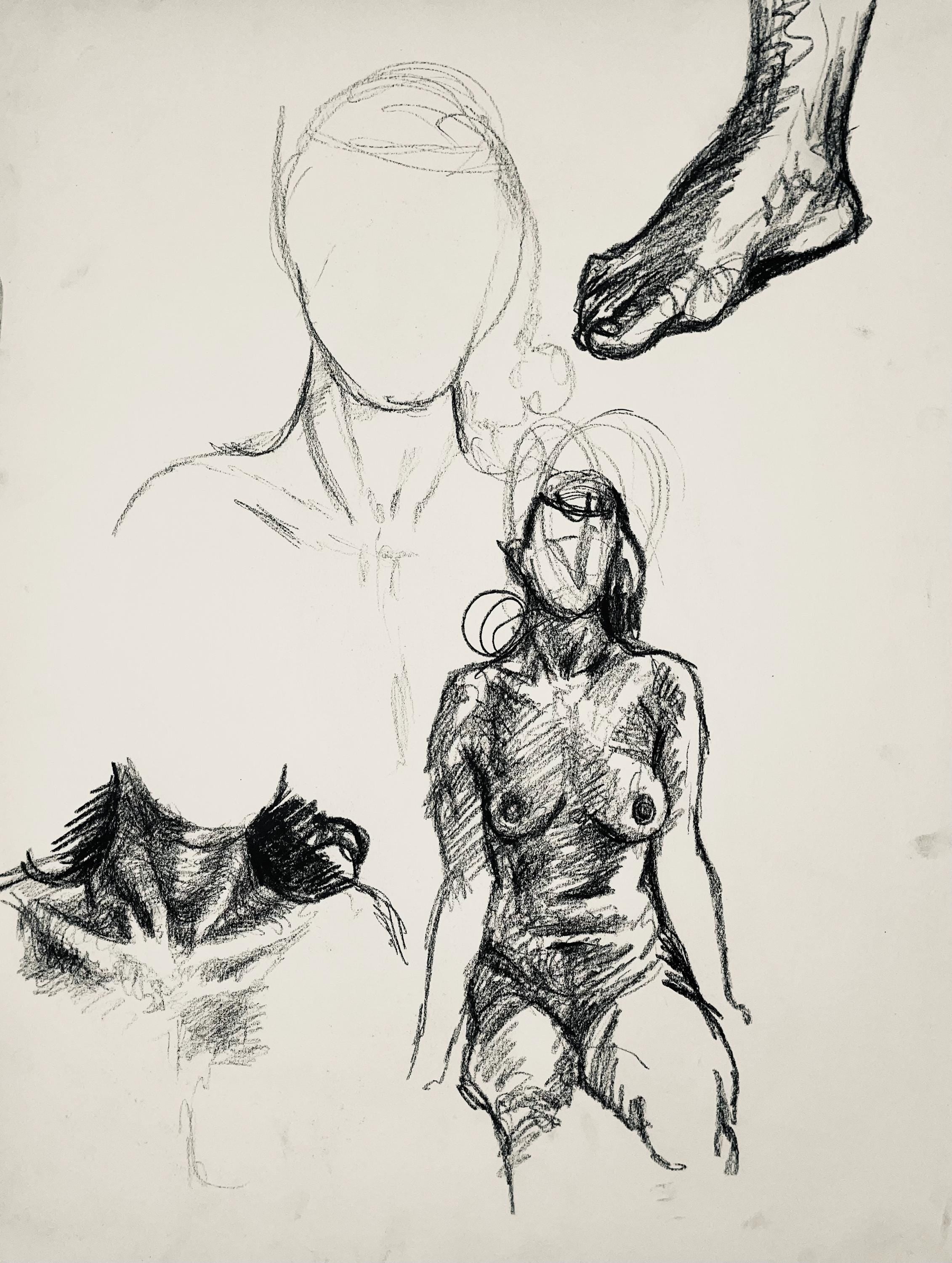 Ian Hornak, Renaissance Female Nude Figure Study, 1963, Original Drawing