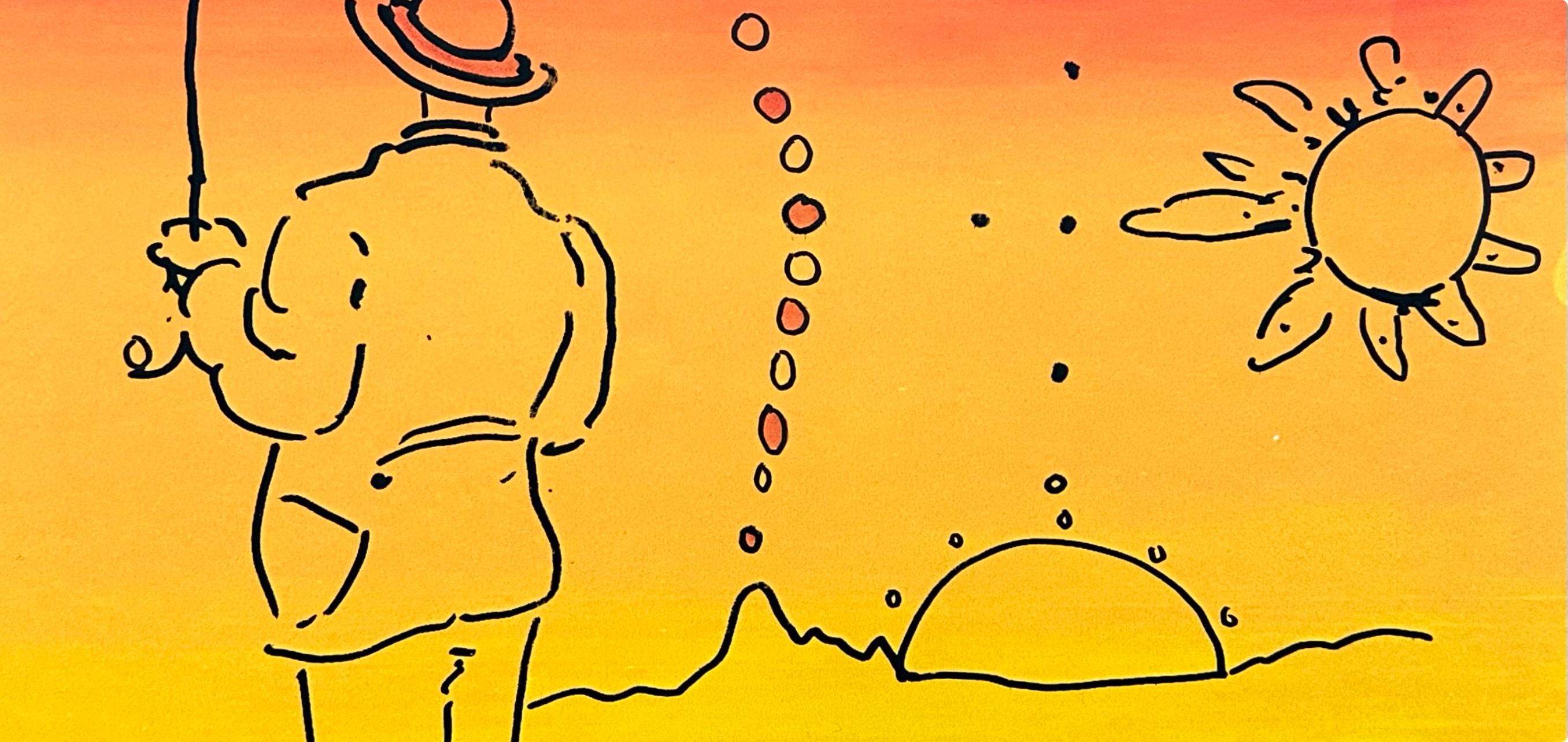 Peter Max, Umbrella Man, Hand Signed, Mixed Media Watercolor and Silkscreen Painting