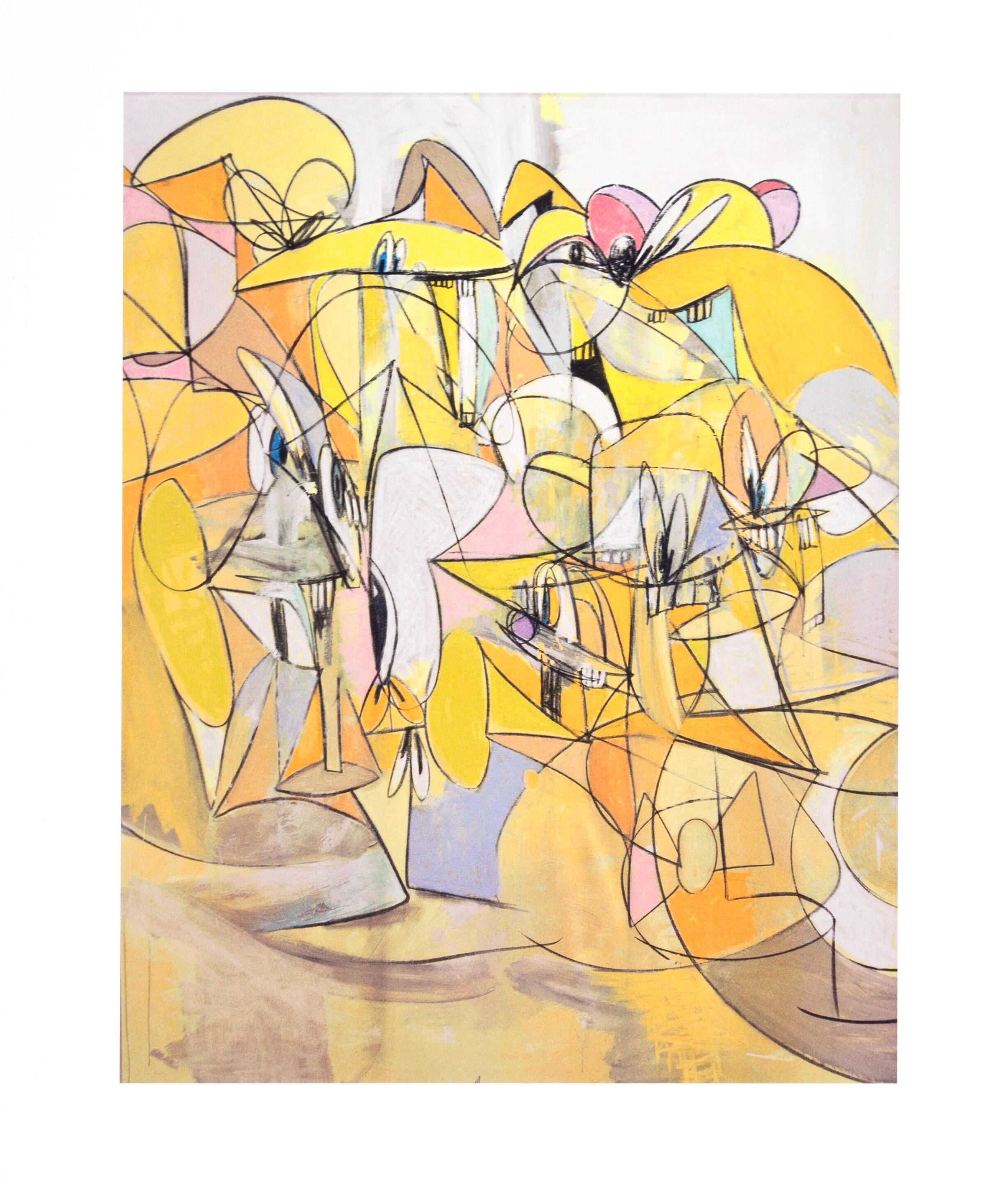 George Condo, Pink and Yellow Sweep, Drawing Paintings, Limited Edition Four Color Process Print