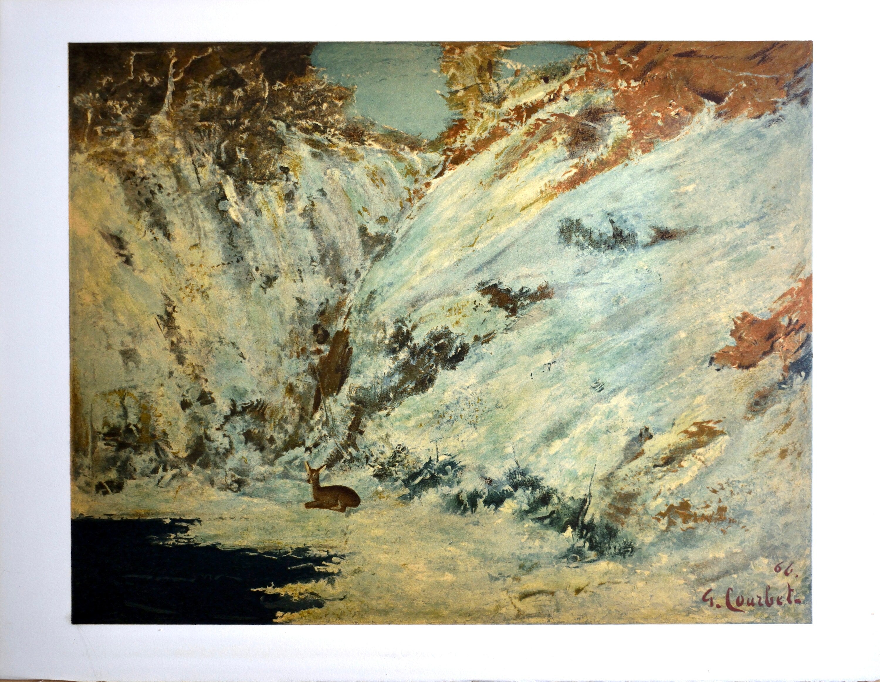 Gustave Courbet, Paysage de neige dans le jura, avec chevreuil, Les Réalistes Lyriques, Collection Pierre Lévy, Limited Edition Lithograph