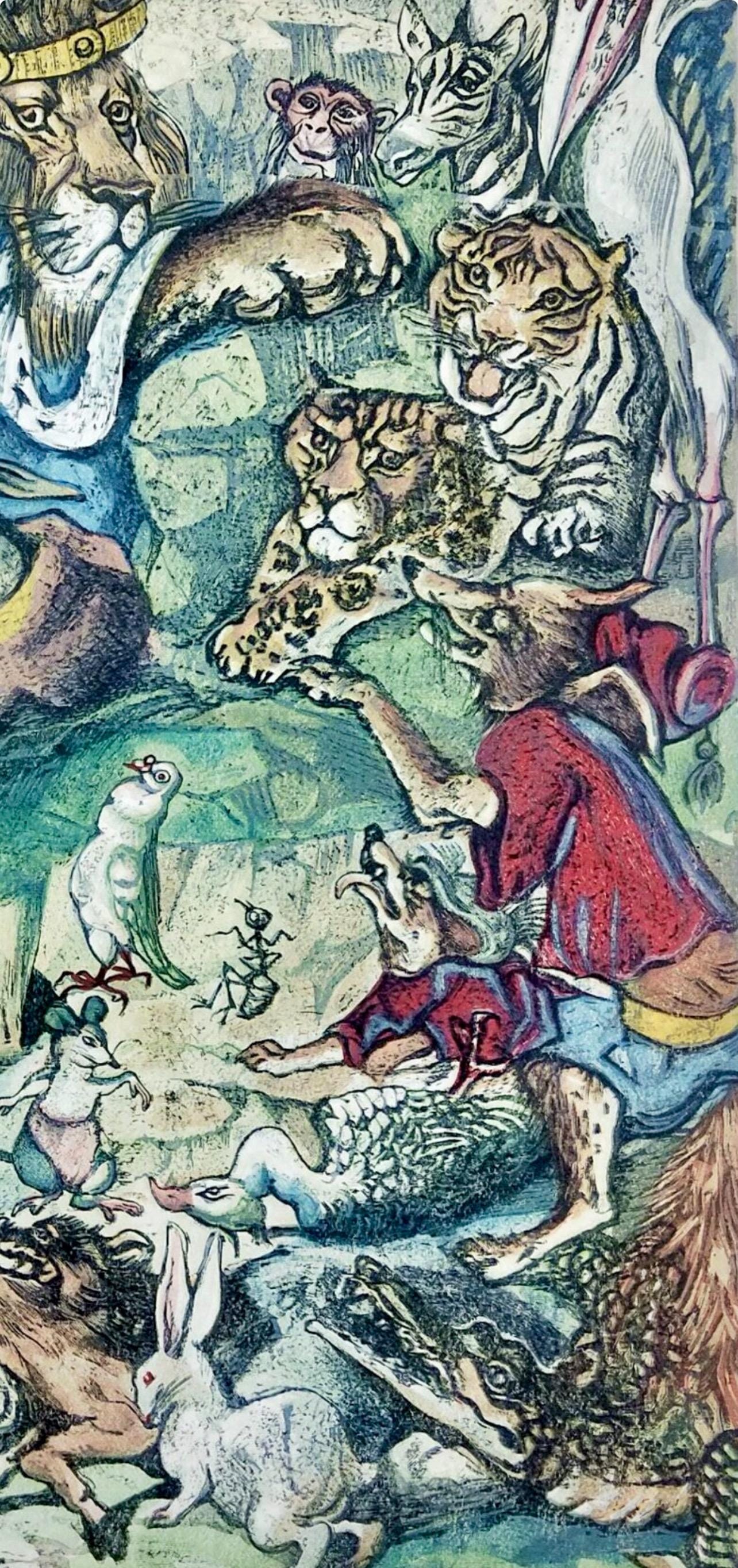 Léonard Tsugouharu Foujita (藤田 嗣治), Les animaux malades de la peste, Vingt fables de La fontaine, Limited Edition Woodcut