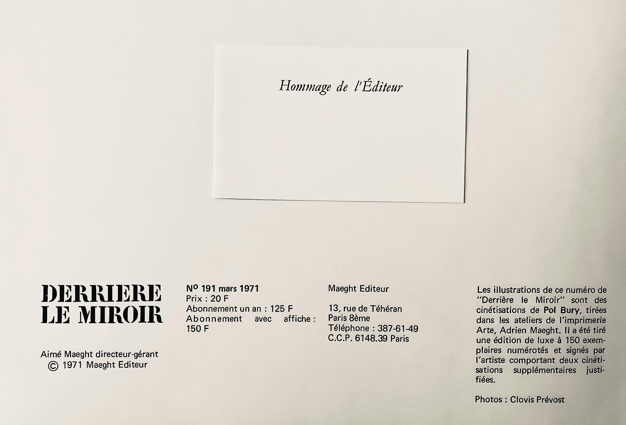 Pol Bury, Cinétisation, Derrière le miroir, Limited Edition Lithograph