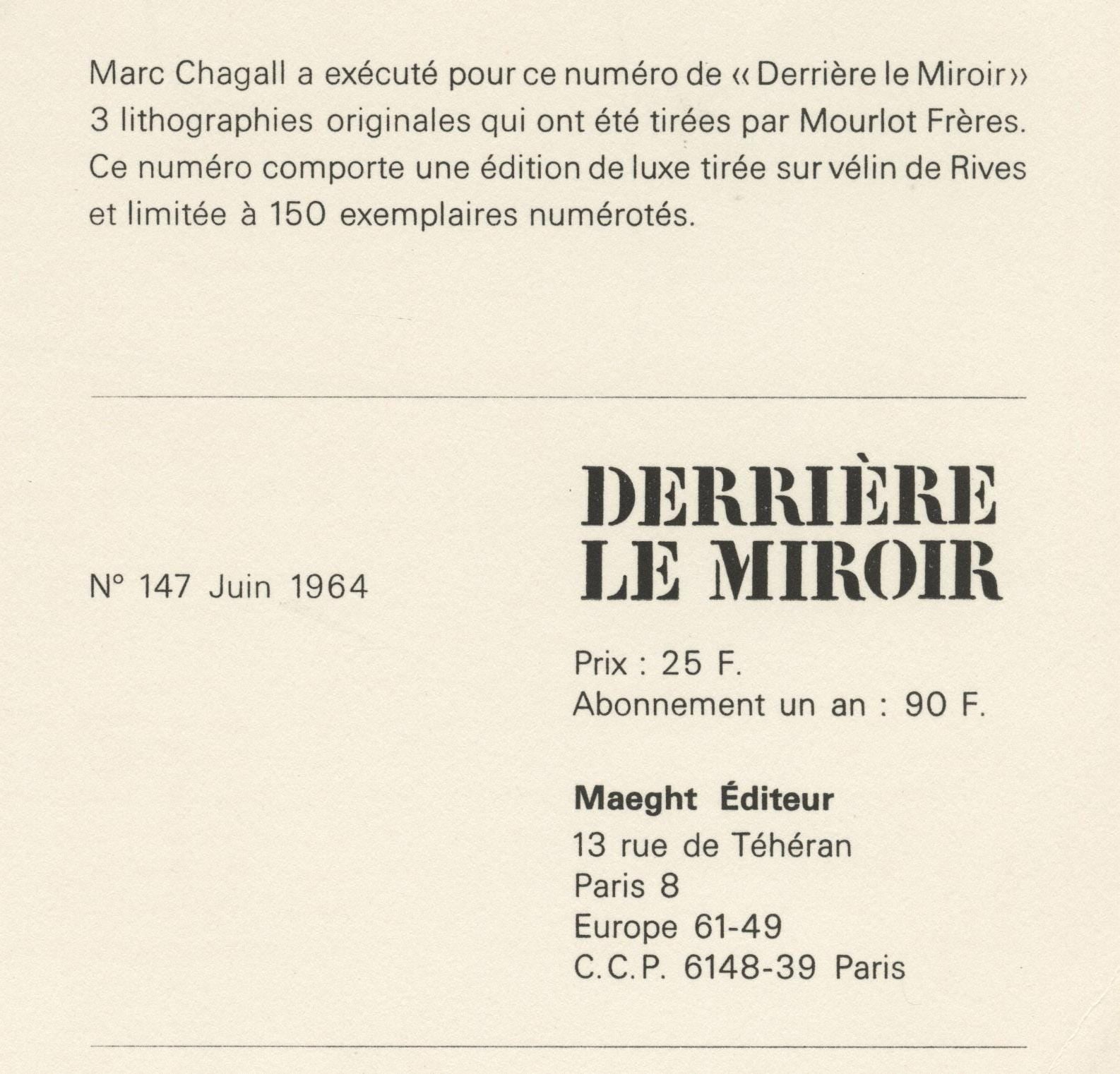Marc Chagall, Composition (Mourlot 411; Cramer 59), Derrière le miroir, Limited Edition Lithograph