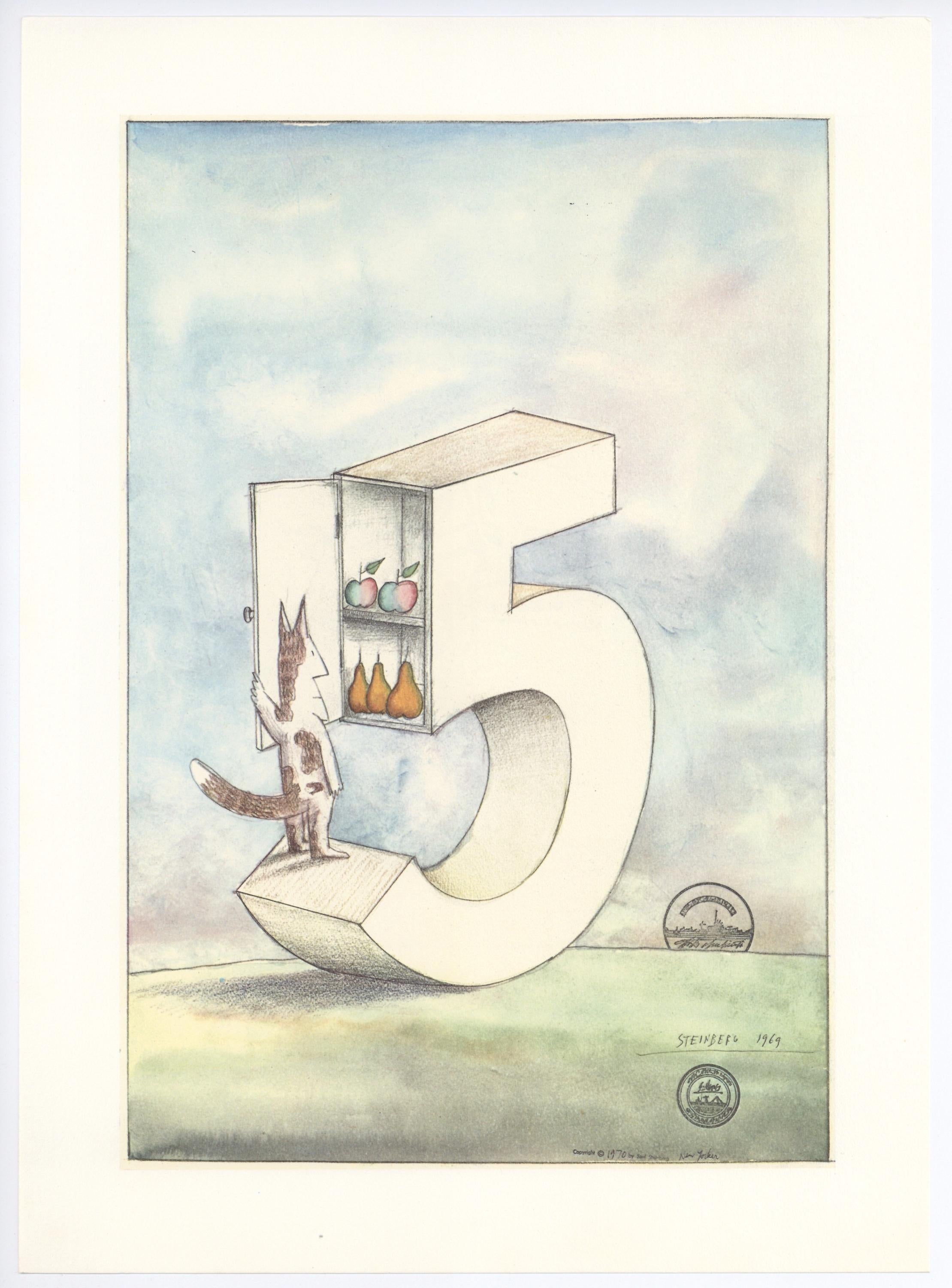 Saul Steinberg, Composition, Derrière le miroir, Limited Edition Lithograph