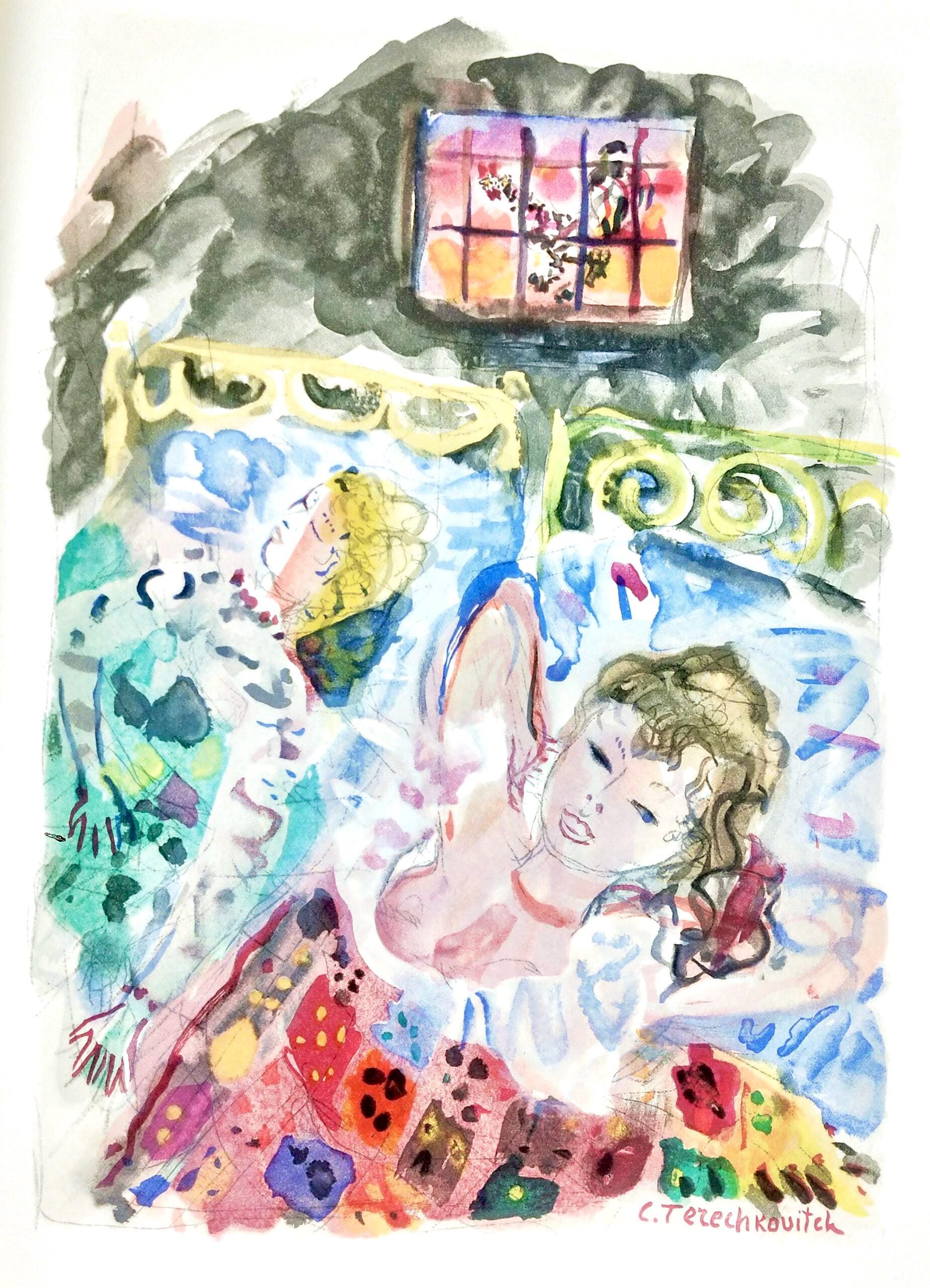 Constantin Terechkovitch, Deux femmes se reposant, Vingt fables de La fontaine, Limited Edition Woodcut