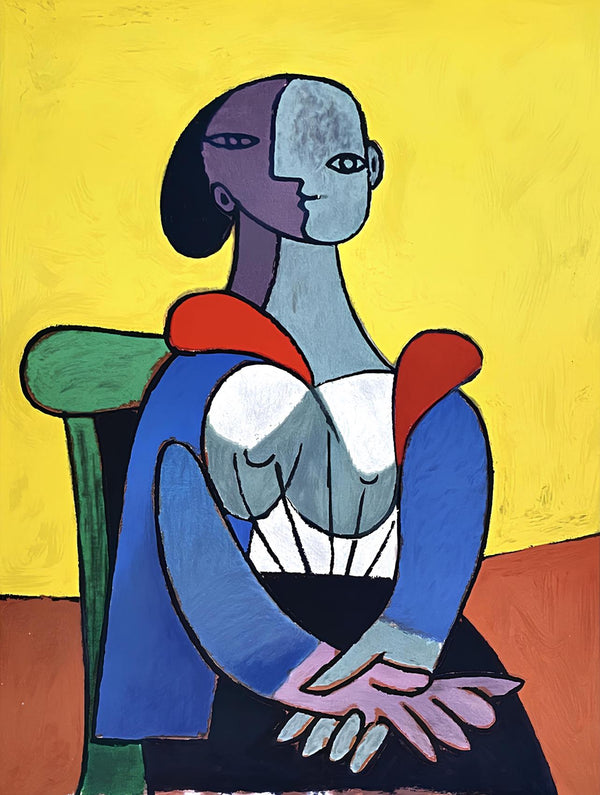 Pablo Picasso, Femme à la chaise sur fond jaune, Marina Picasso Collection, Official Limited Edition Lithograph