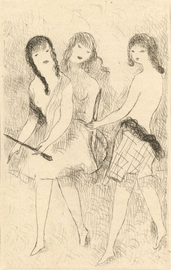 Marie Laurencin, Trois jeunes filles jouant à l'arc, Dix filles dans un pré, Limited Edition Etching