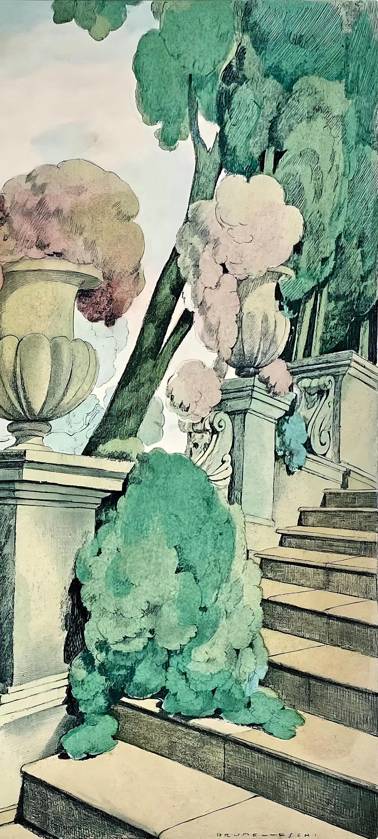 Umberto Brunelleschi, Composition, La Leçon d'amour dans un parc, Limited Edition Lithograph