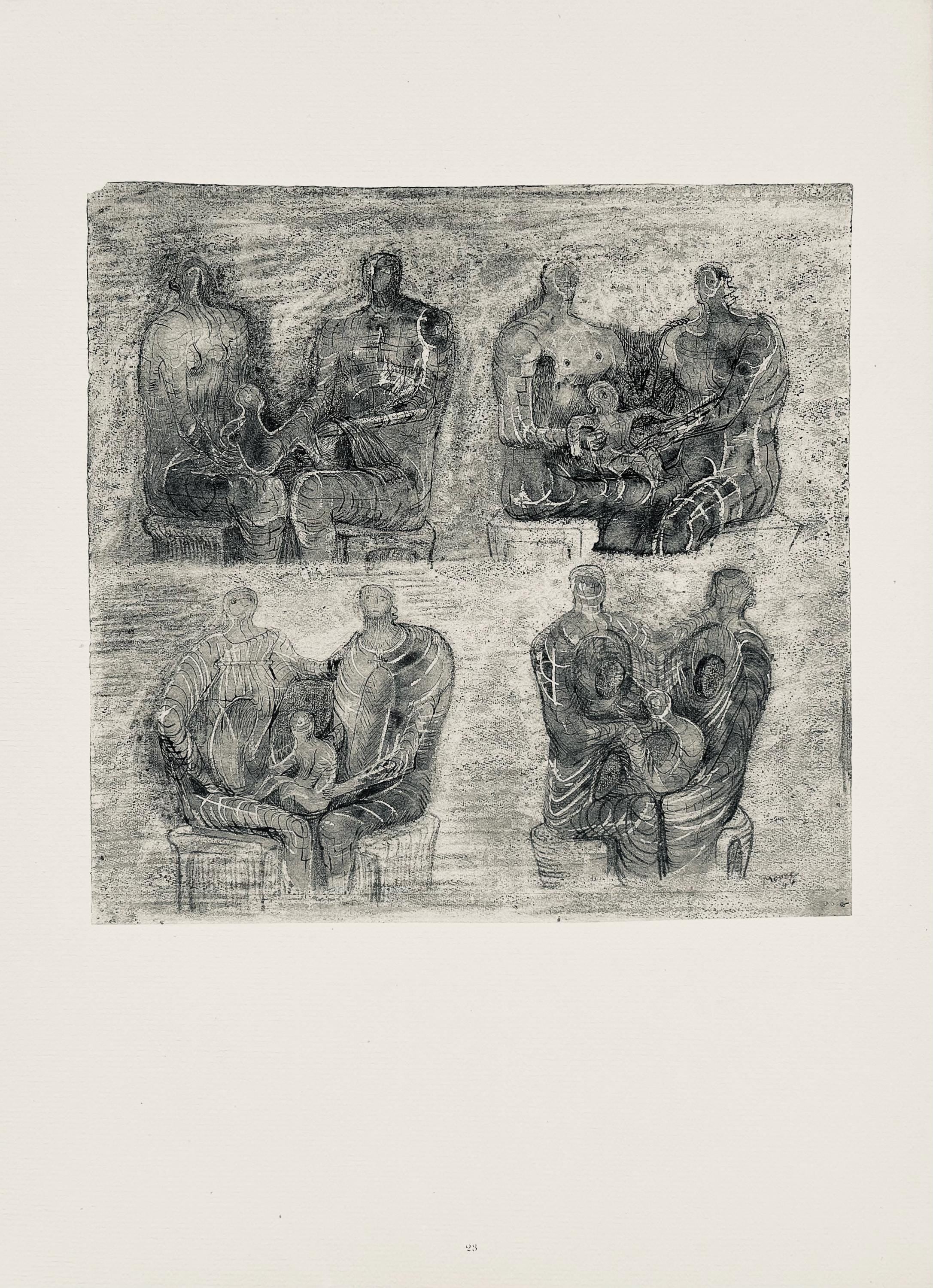 Henry Moore, Studies for Family Group, The Drawings of Henry Moore, Limited Edition Lithograph