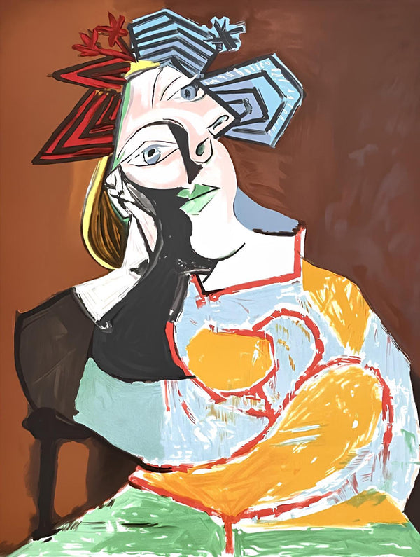 Pablo Picasso, Femme accoudée au drapeau bleu et rouge, Marina Picasso Collection, Official Limited Edition Lithograph