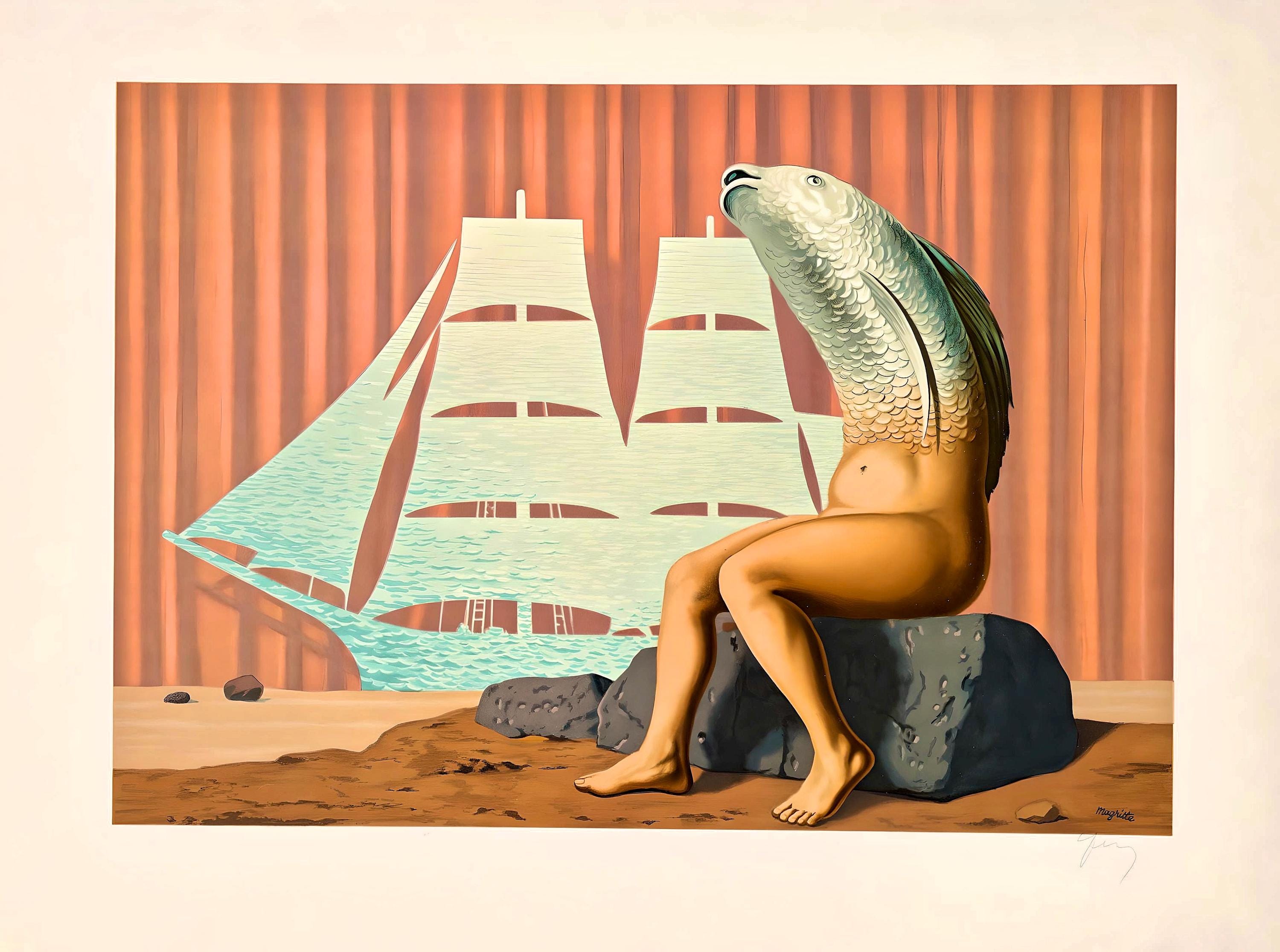 René Magritte, Un Séduisant Navire d'eau de Mer, Les Enfants Trouvés de Magritte, Limited Edition Lithograph
