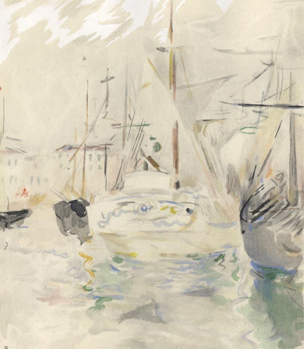 Berthe Morisot, Bateau blanc dans le port de Nice, Berthe Morisot Seize Aquarelles, Limited Edition Lithograph