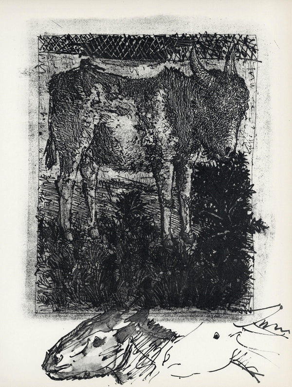 Pablo Picasso, Anes, sur une planche gravée (Cramer No. 84), 40 dessins de Picasso en marge du Buffon, Limited Edition Lithograph