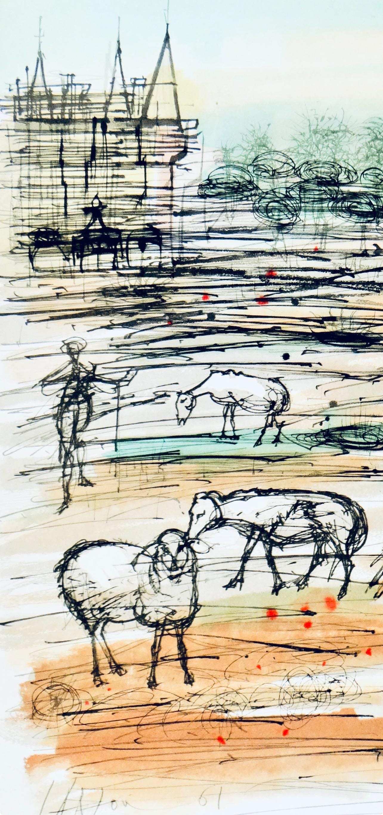 Jean Carzou, Le berger et le roi, Vingt fables de La fontaine, Limited Edition Woodcut