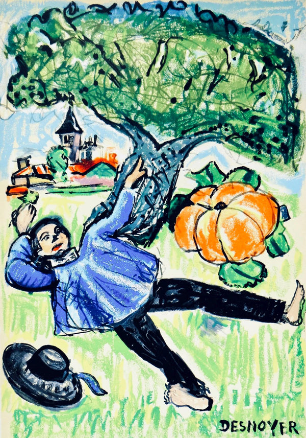 François Desnoyer, Le gland et la citrouille, Vingt fables de La fontaine, Limited Edition Woodcut