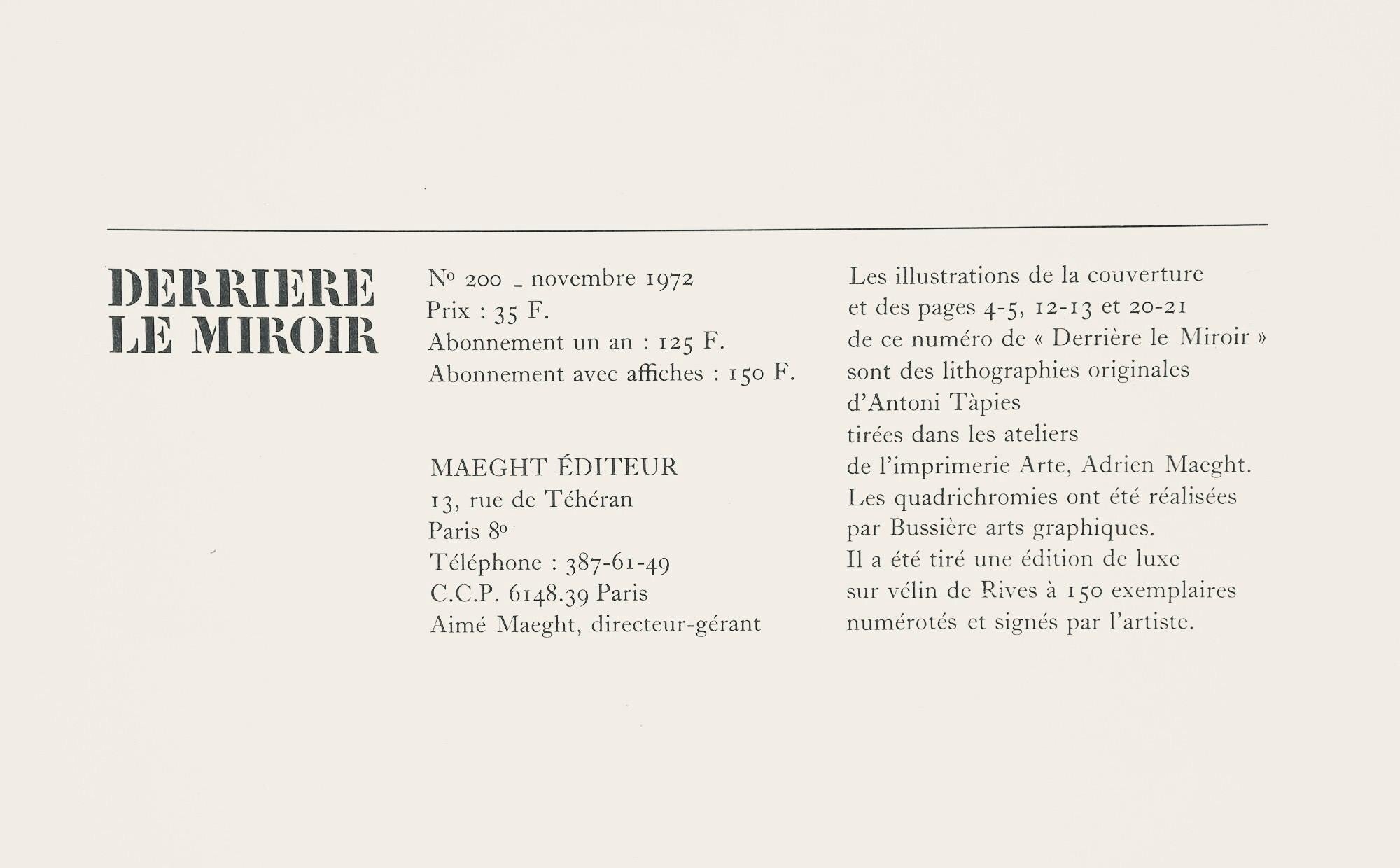 Antoni Tàpies, Composition, Derrière le miroir, Limited Edition Lithograph
