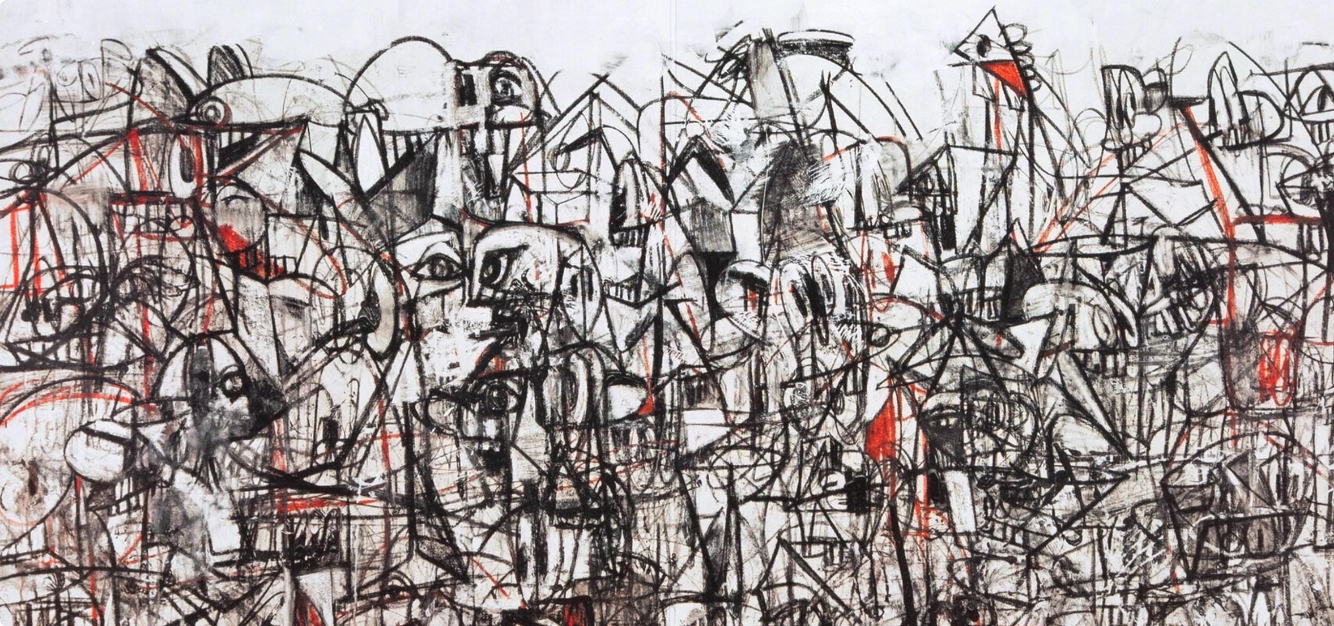 George Condo, Black and Red Compression, Drawing Paintings, Limited Edition Four Color Process Print