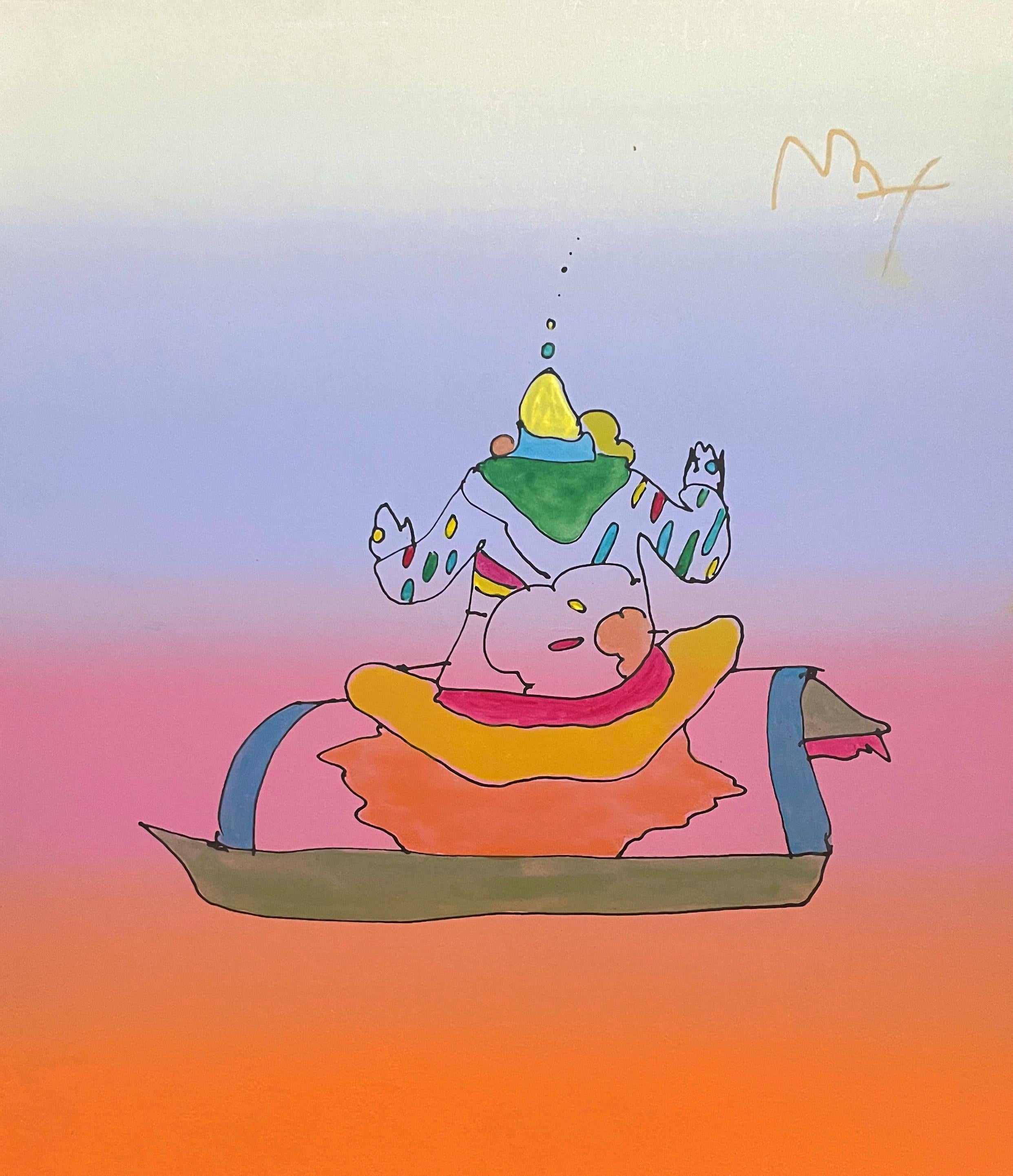 Peter Max, Magic Carpet Ride, Hand Signed, Mixed Media Watercolor and Silkscreen Painting
