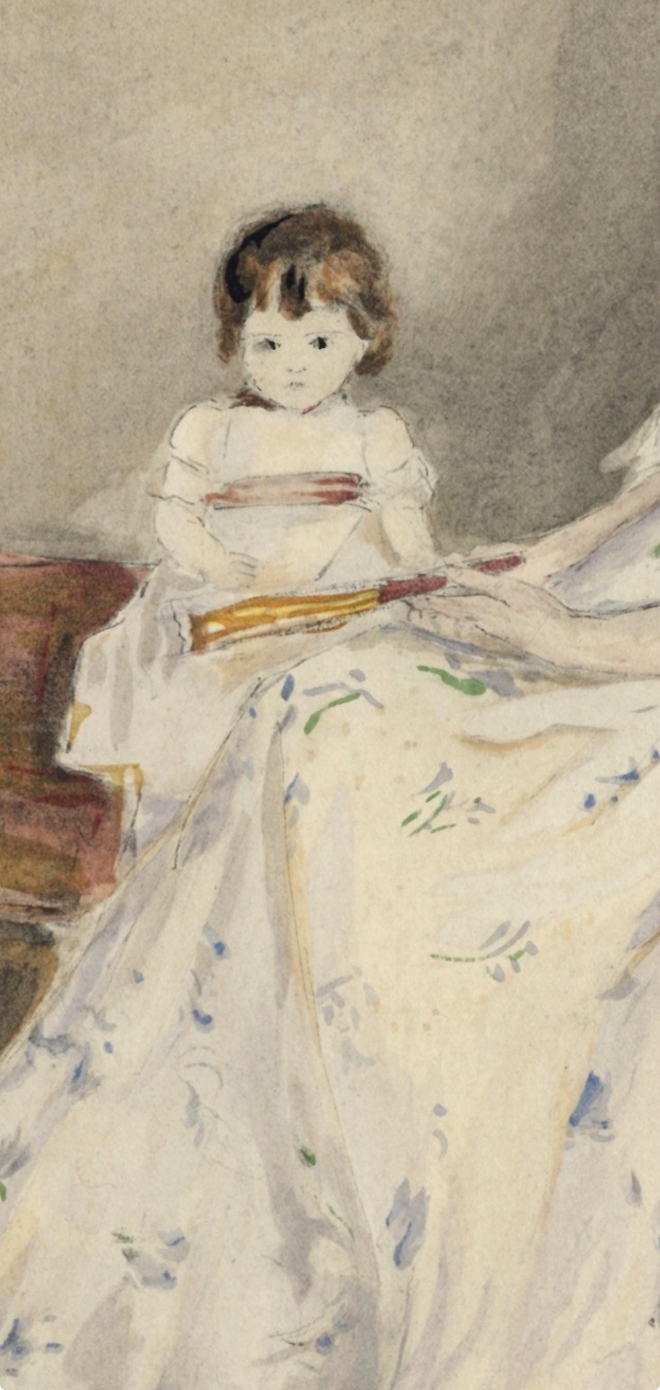 Berthe Morisot, Jeune Femme et Enfant sur un canapé (Mme Pontillon et sa fille), Berthe Morisot Seize Aquarelles, Limited Edition Lithograph