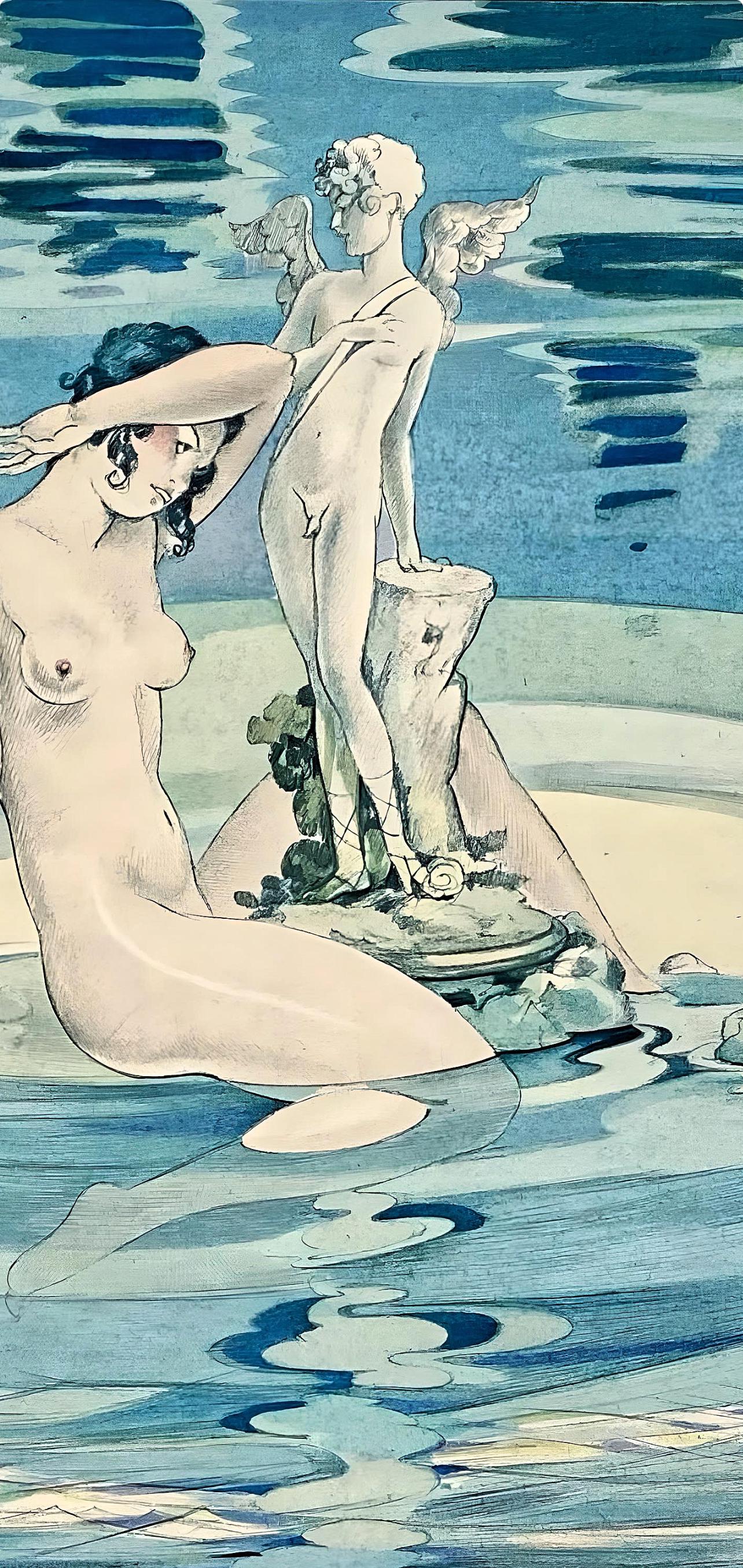 Umberto Brunelleschi, Composition, La Leçon d'amour dans un parc, Limited Edition Lithograph