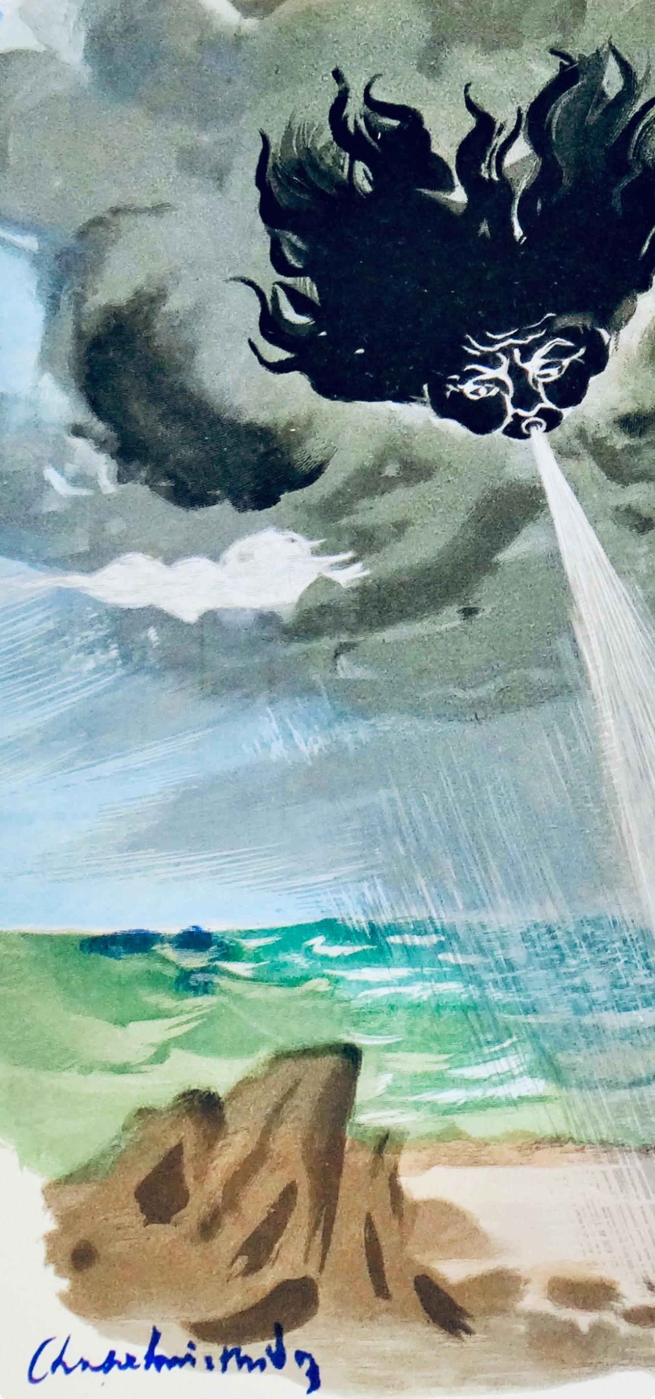 Roger Chapelain-Midy, Phebus et Borée, Vingt fables de La fontaine, Limited Edition Woodcut