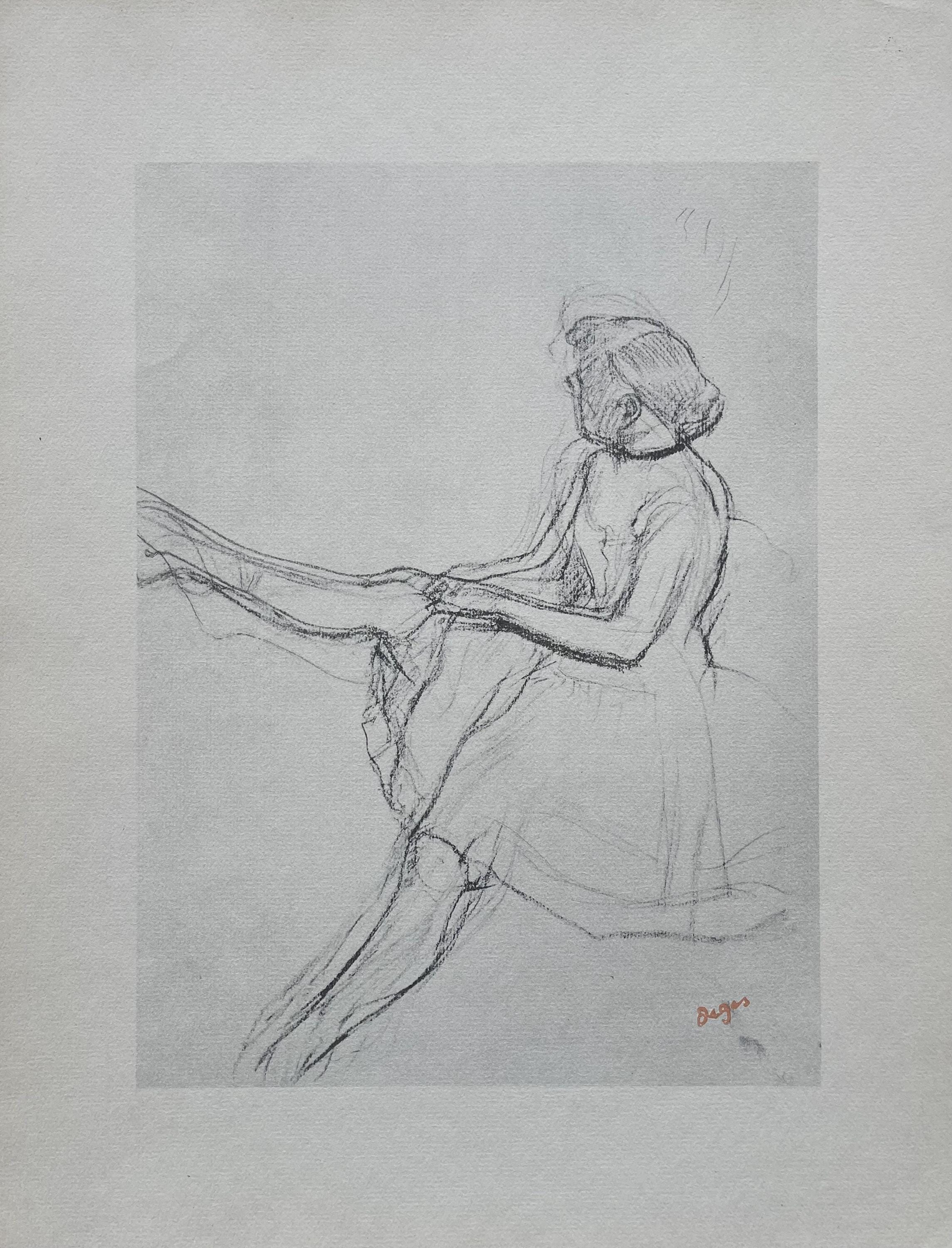 Edgar Degas, Seated dancer, removing her slipper, Ten Ballet Sketches, Limited Edition Lithograph