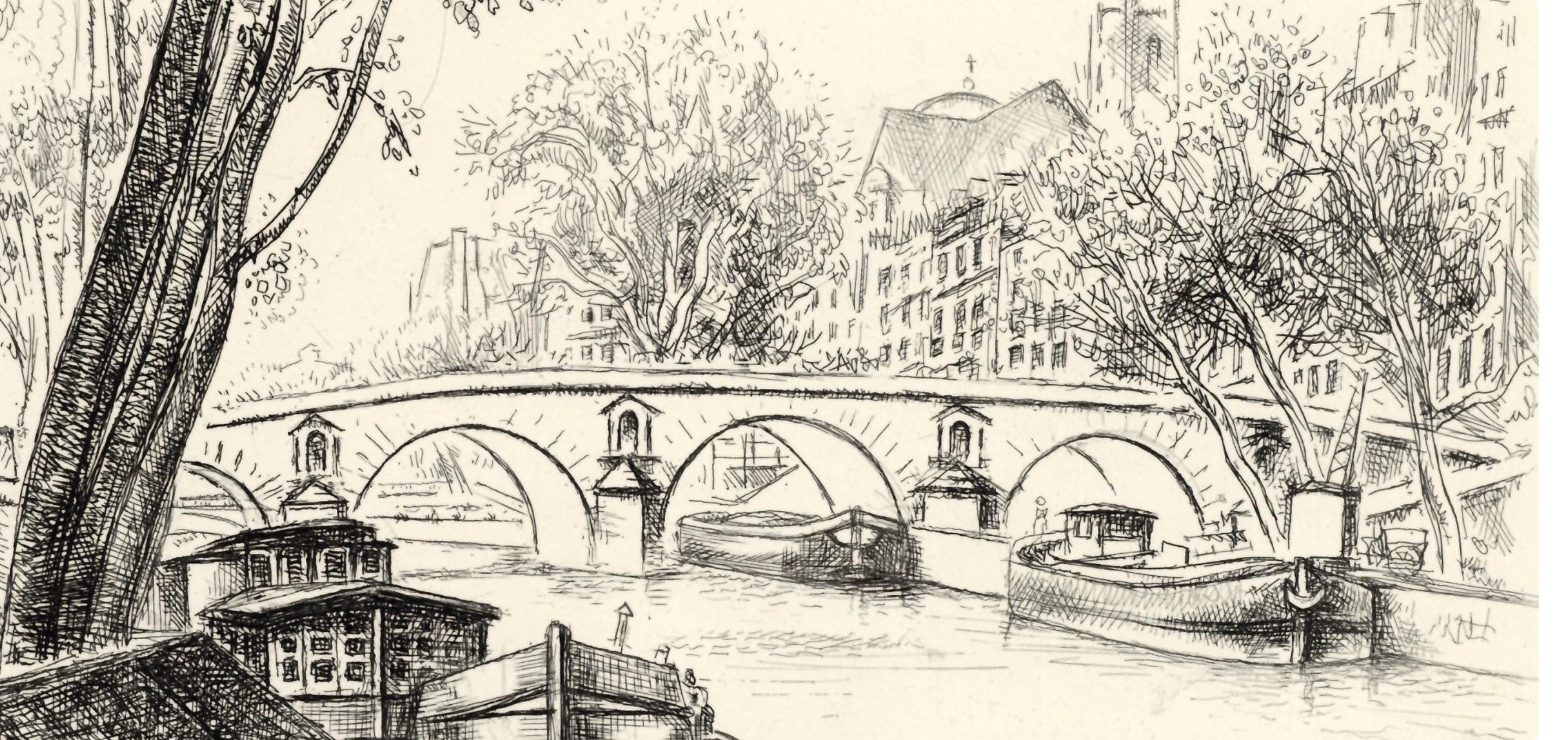 Robert Lotiron, Île Saint-Louis, A La gloire à Paris, Limited Edition Etching