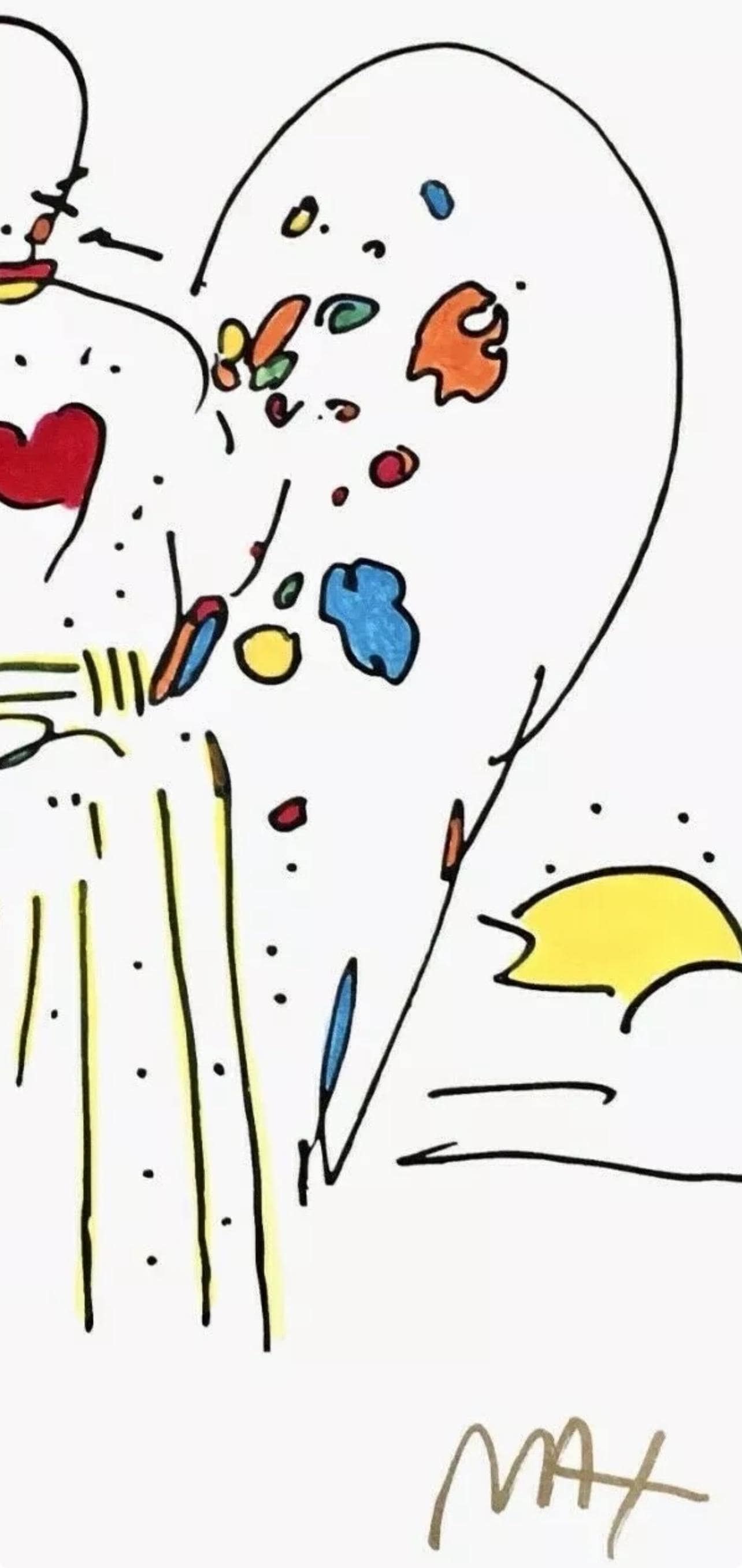 Peter Max, Angel with Heart, Hand Signed, Mixed Media Watercolor and Silkscreen Painting