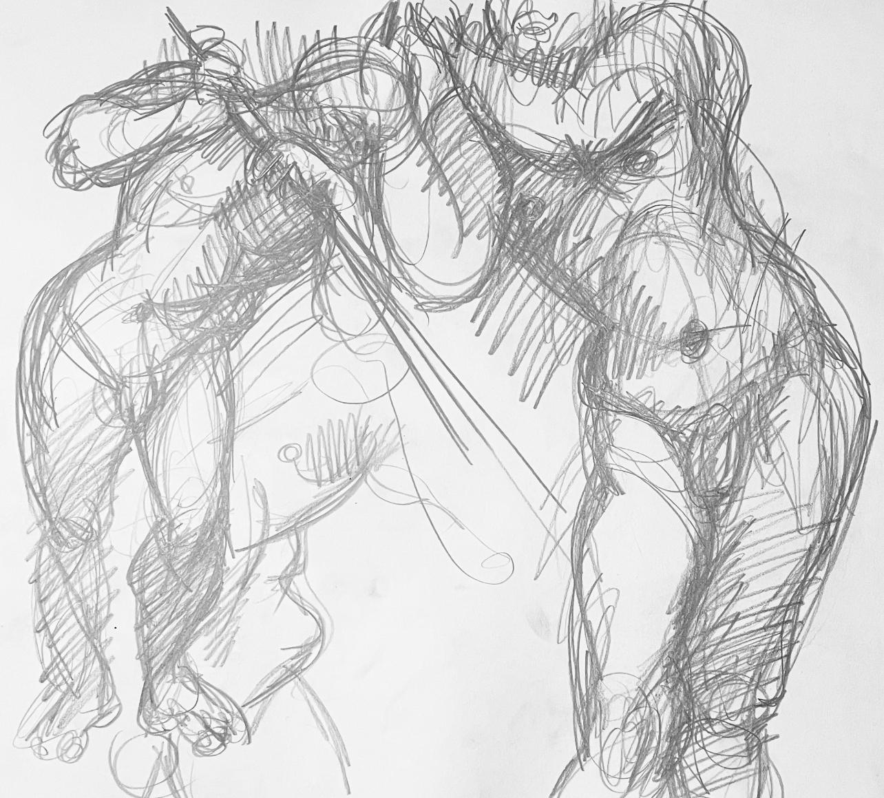 Ian Hornak, Renaissance Male and Female Nude Figure Study, 1963, Original Drawing
