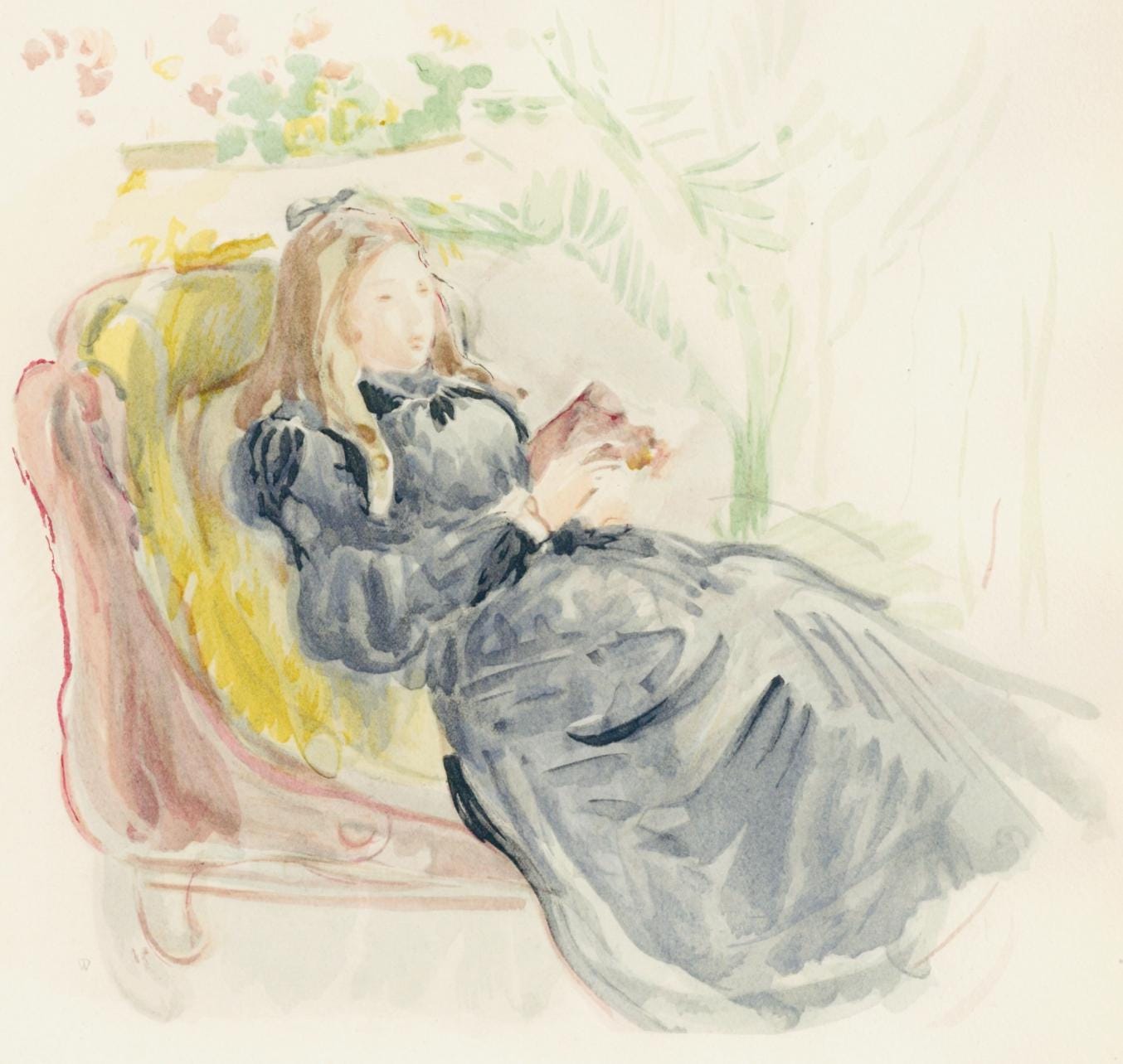 Berthe Morisot, Jeune Femme sur le sofa, Berthe Morisot Seize Aquarelles, Limited Edition Lithograph
