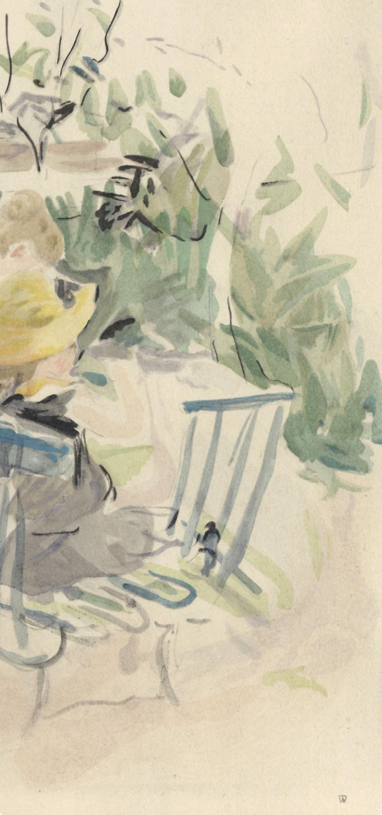 Berthe Morisot, Fillette et sa bonne sur un banc, Berthe Morisot Seize Aquarelles, Limited Edition Lithograph