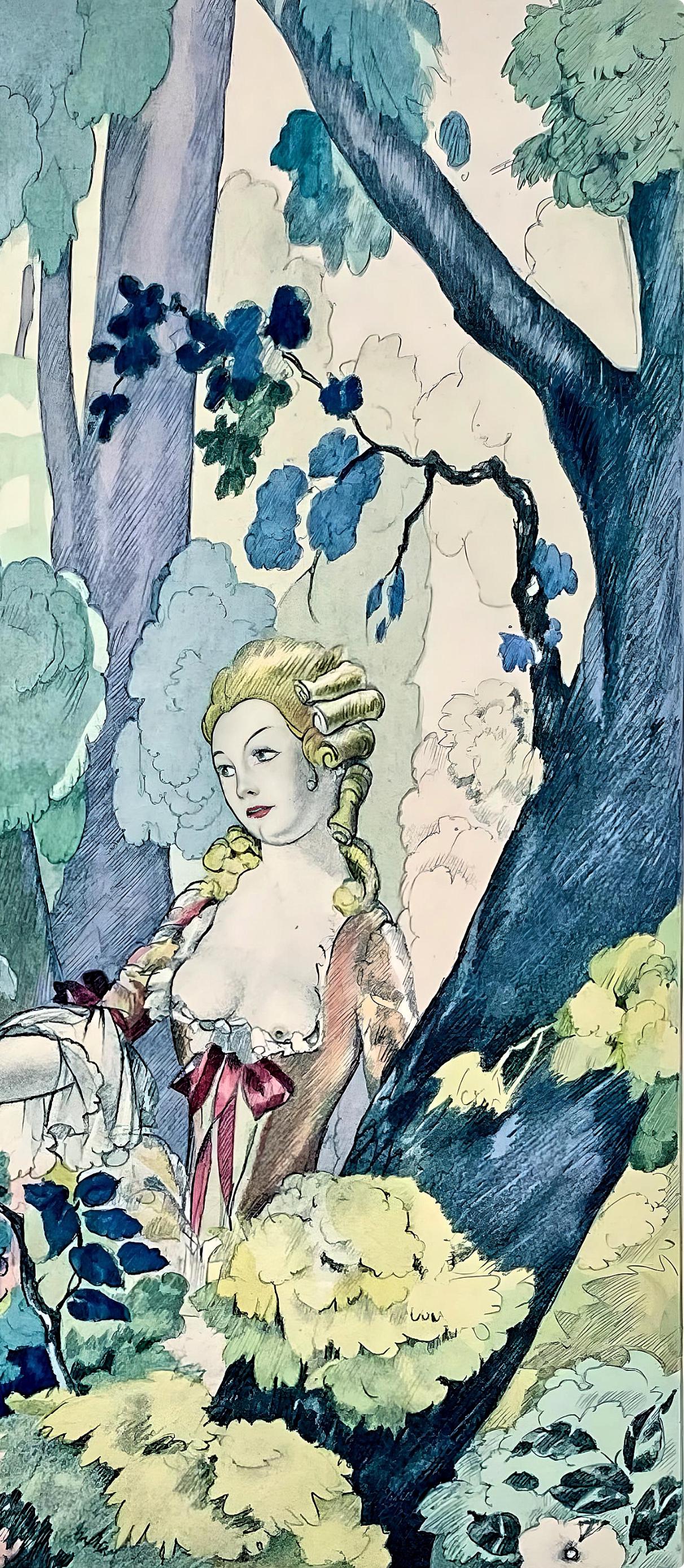 Umberto Brunelleschi, Composition, La Leçon d'amour dans un parc, Limited Edition Lithograph