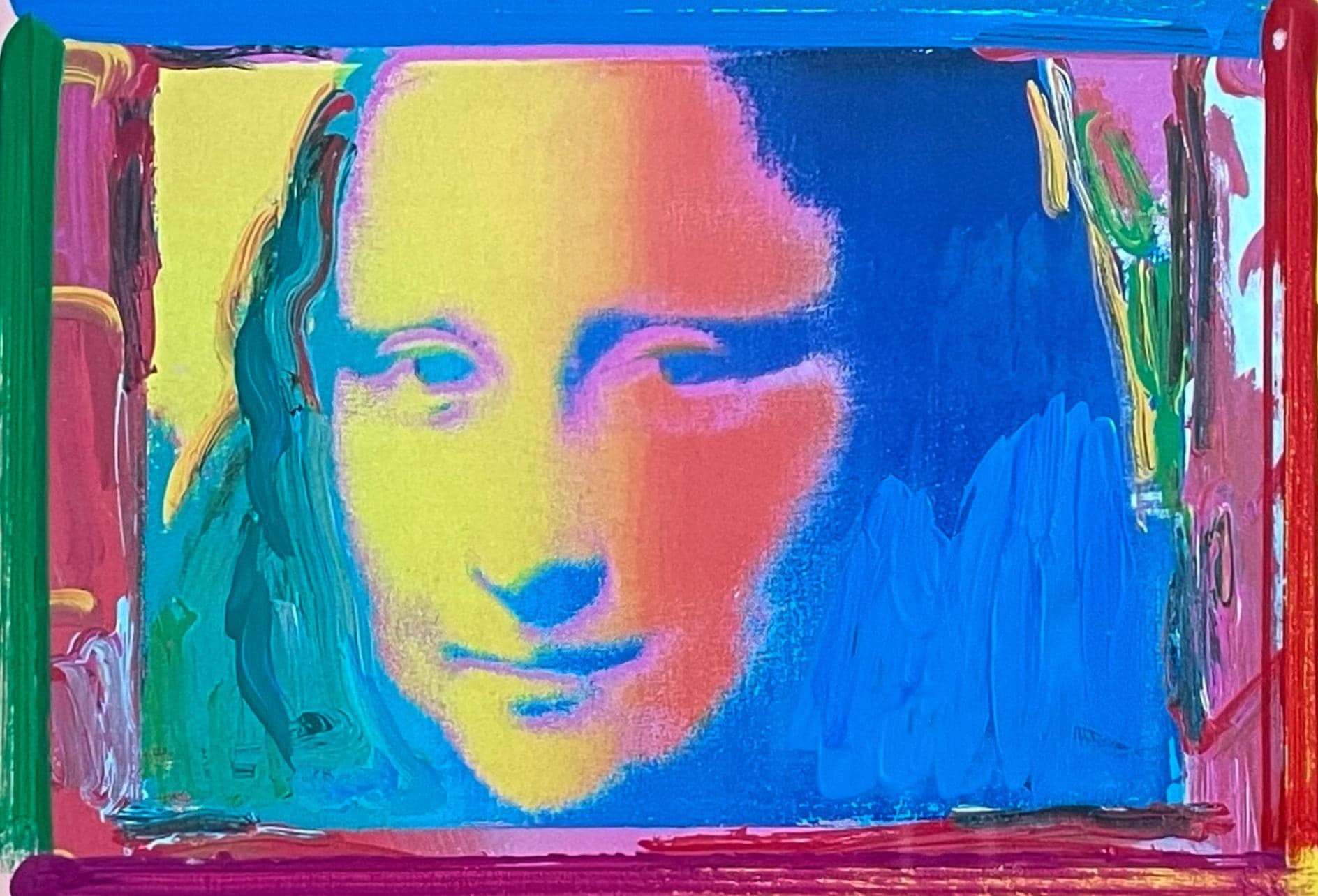 Peter Max, Mona Lisa, Hand Signed, Mixed Media Acrylic and Lithograph Painting