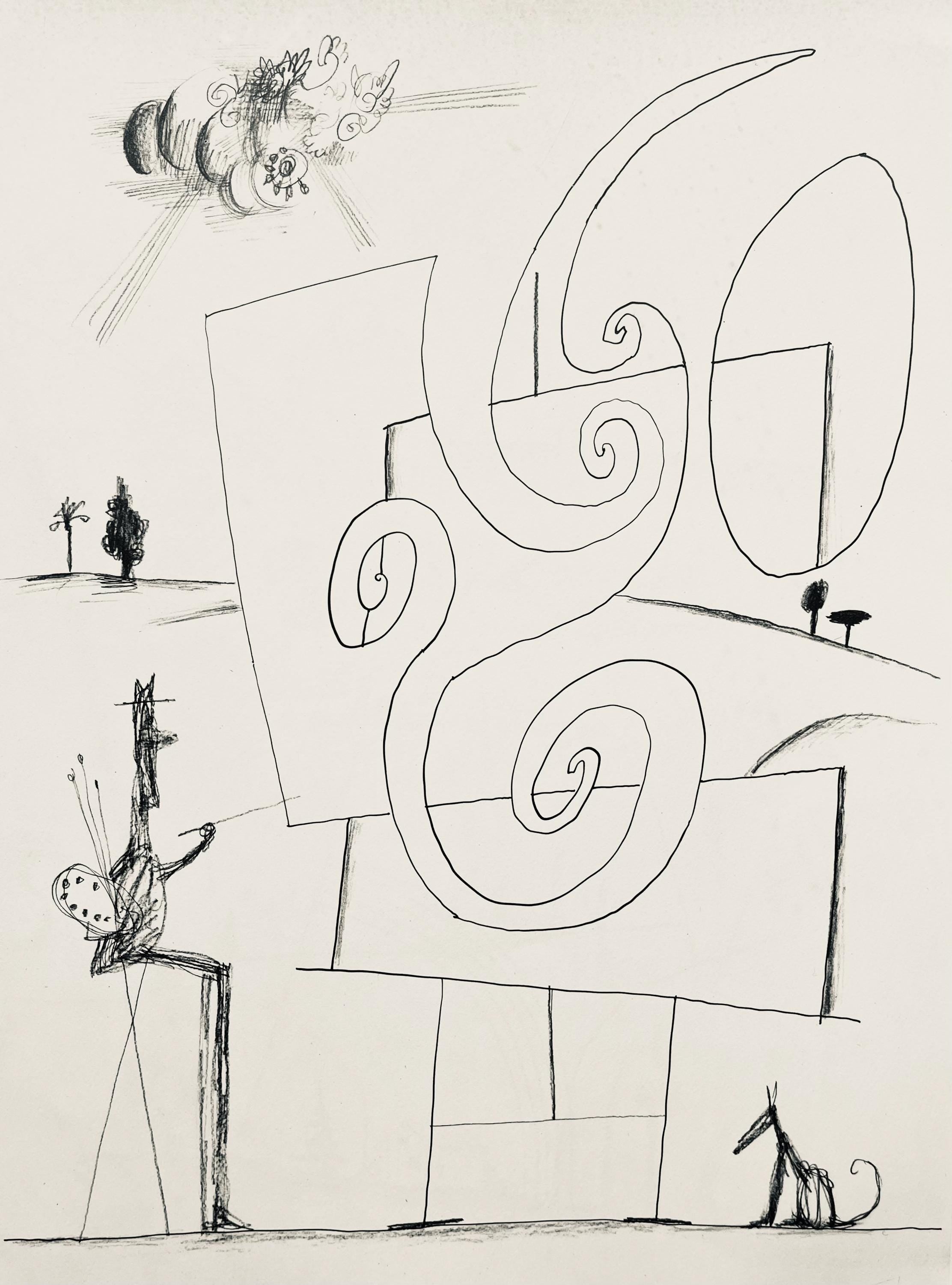 Saul Steinberg, Composition, Derrière le miroir, Limited Edition Lithograph